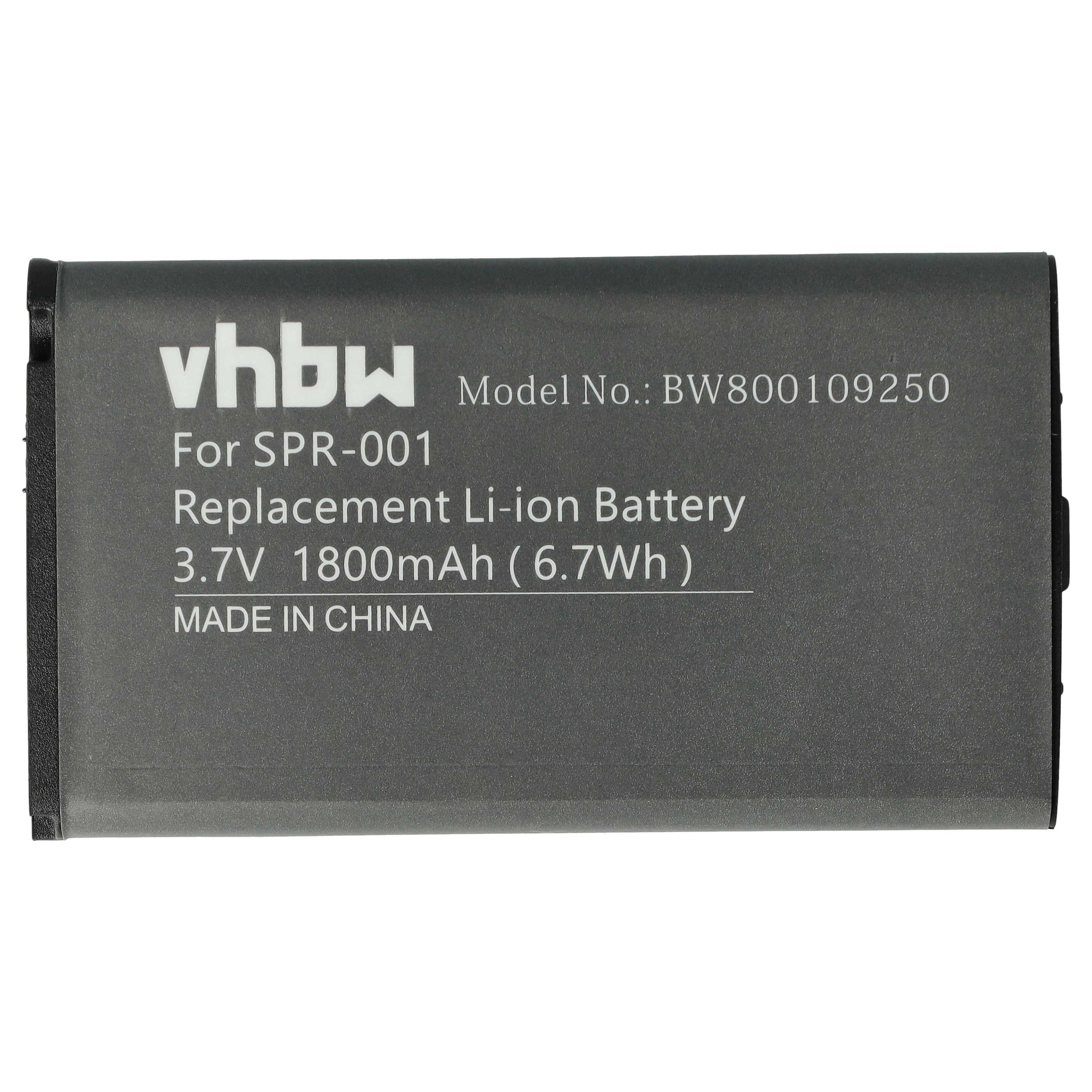 Eine graue Ersatz-Li-Ionen-Batterie mit Text. Der Text enthält die Modellnummer und Spezifikationen.