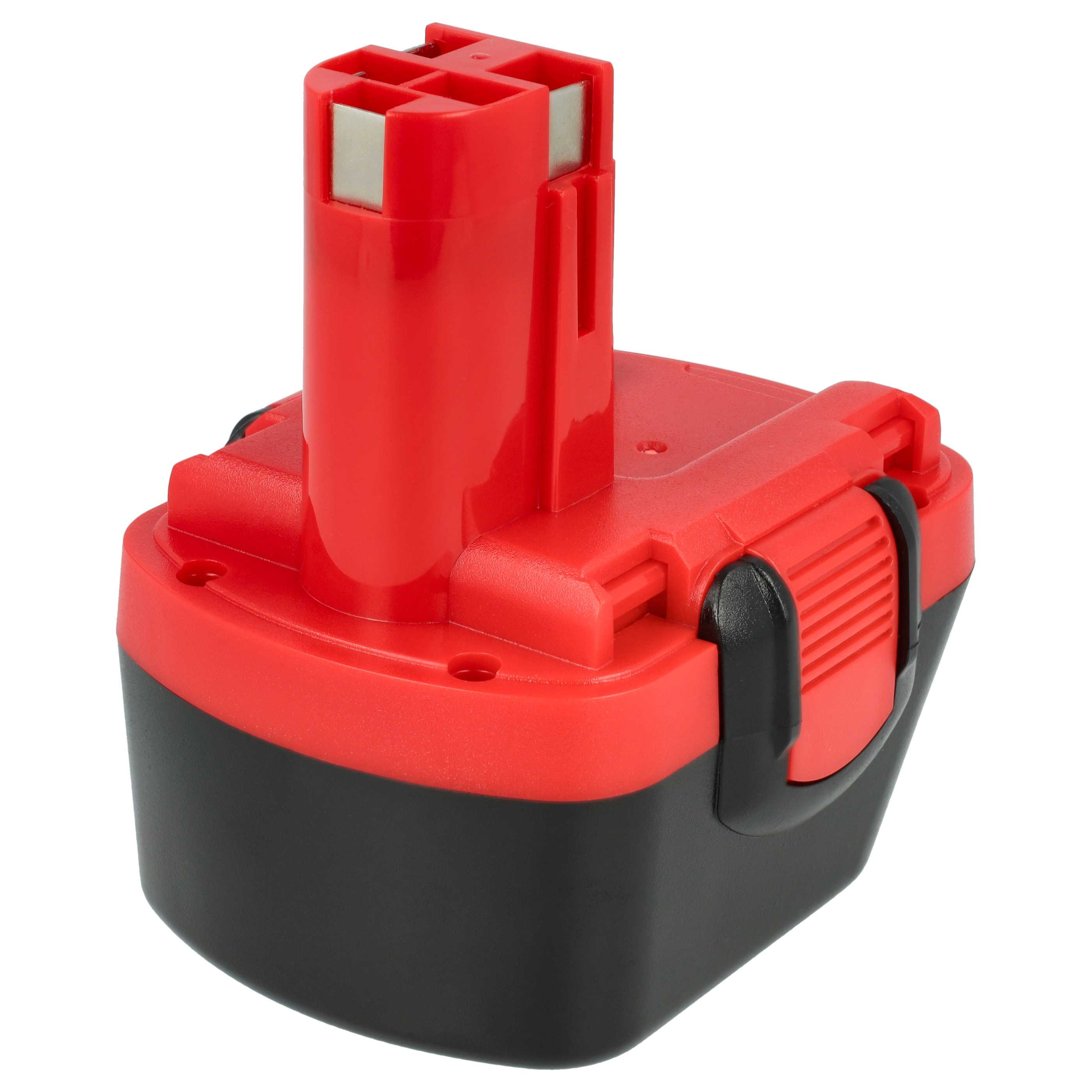 Eine rot-schwarze Batterie. Sie hat einen roten Deckel und einen schwarzen Sockel.