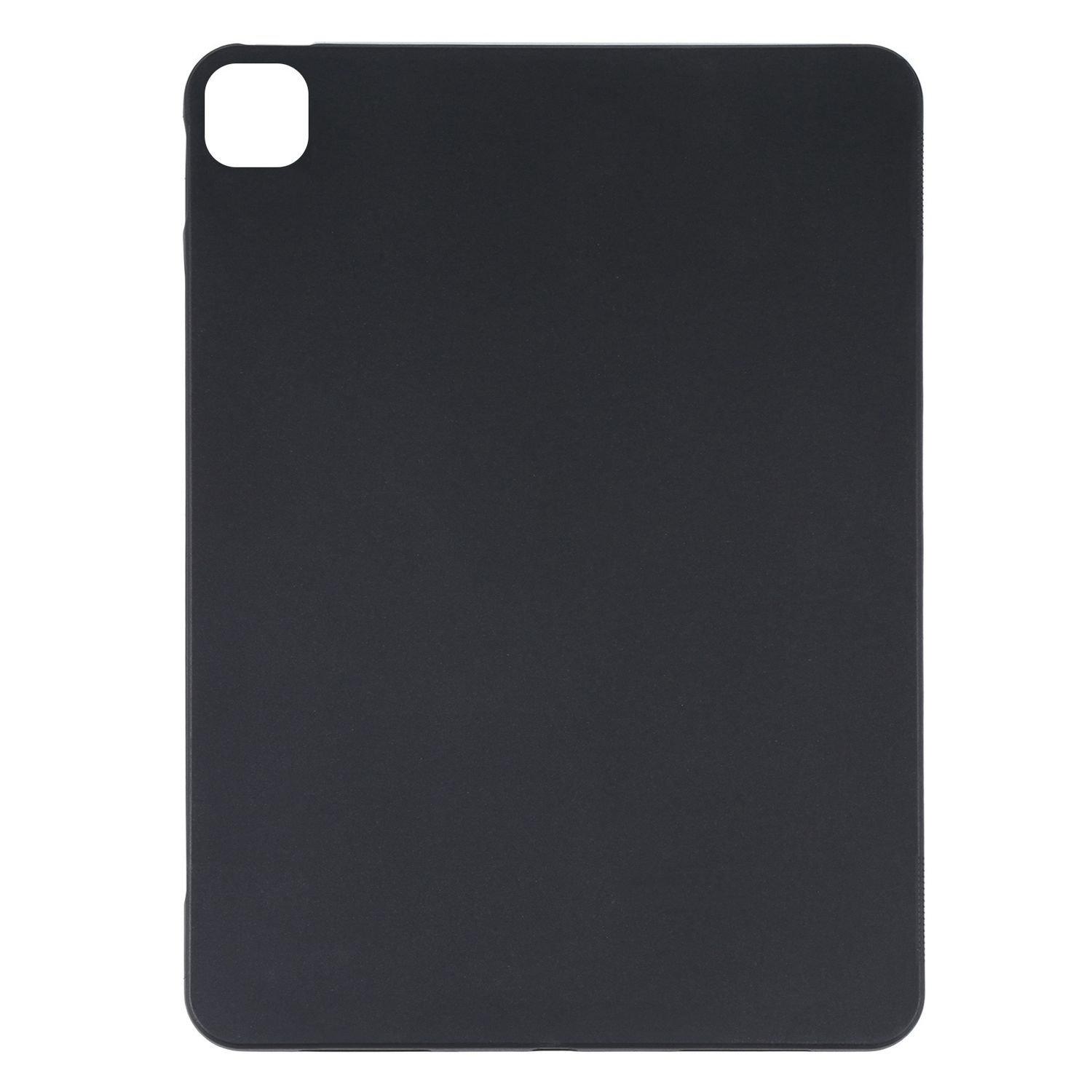 Schwarze iPad-Hülle. Die Hülle ist geschlossen, und die Rückseite ist sichtbar.