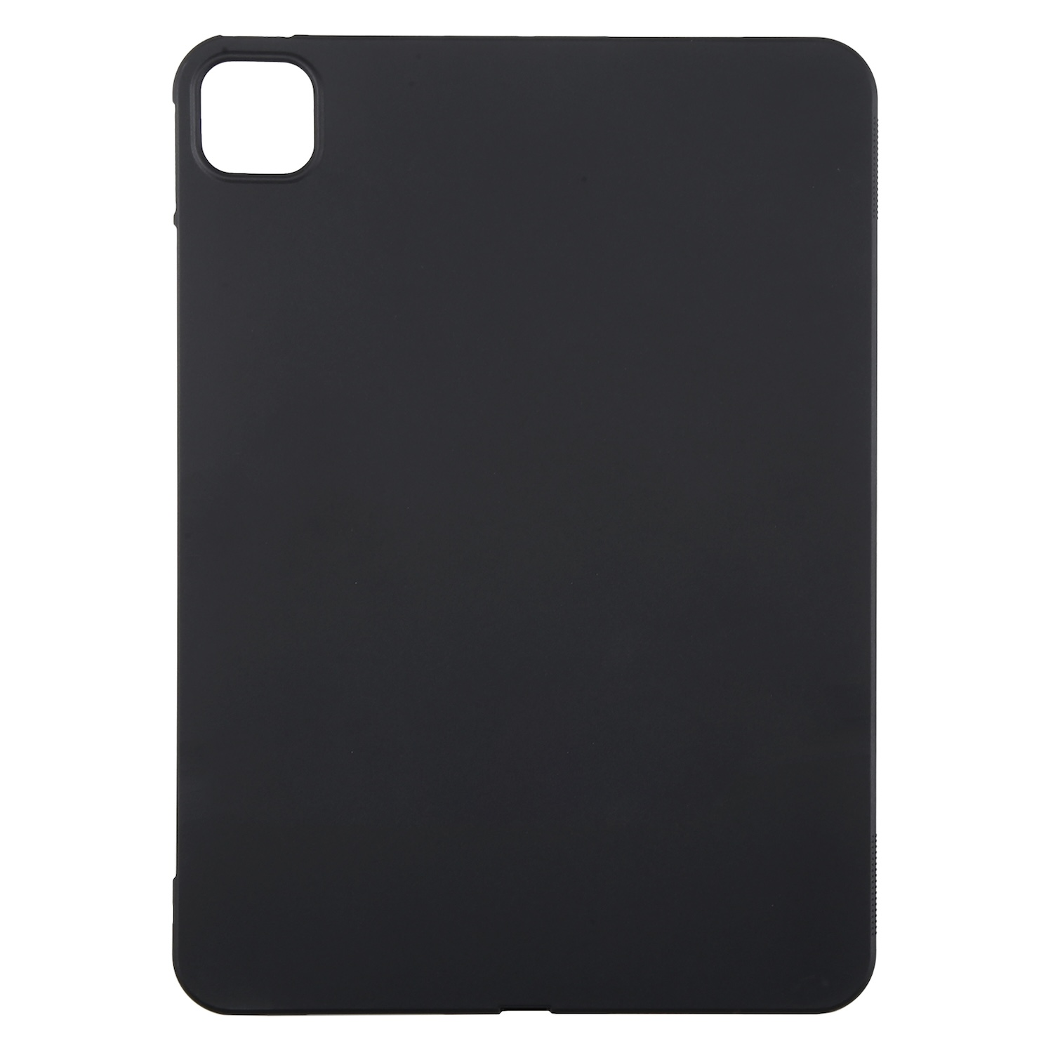 Schwarzes Tablet. Quadratischer Kameraausschnitt oben links. Weißer Hintergrund.