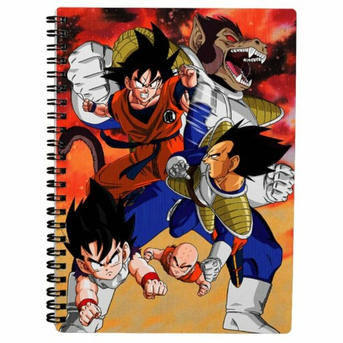 Dragon Ball Z Notizbuch. Charaktere: Goku, Vegeta und andere auf dem Cover.