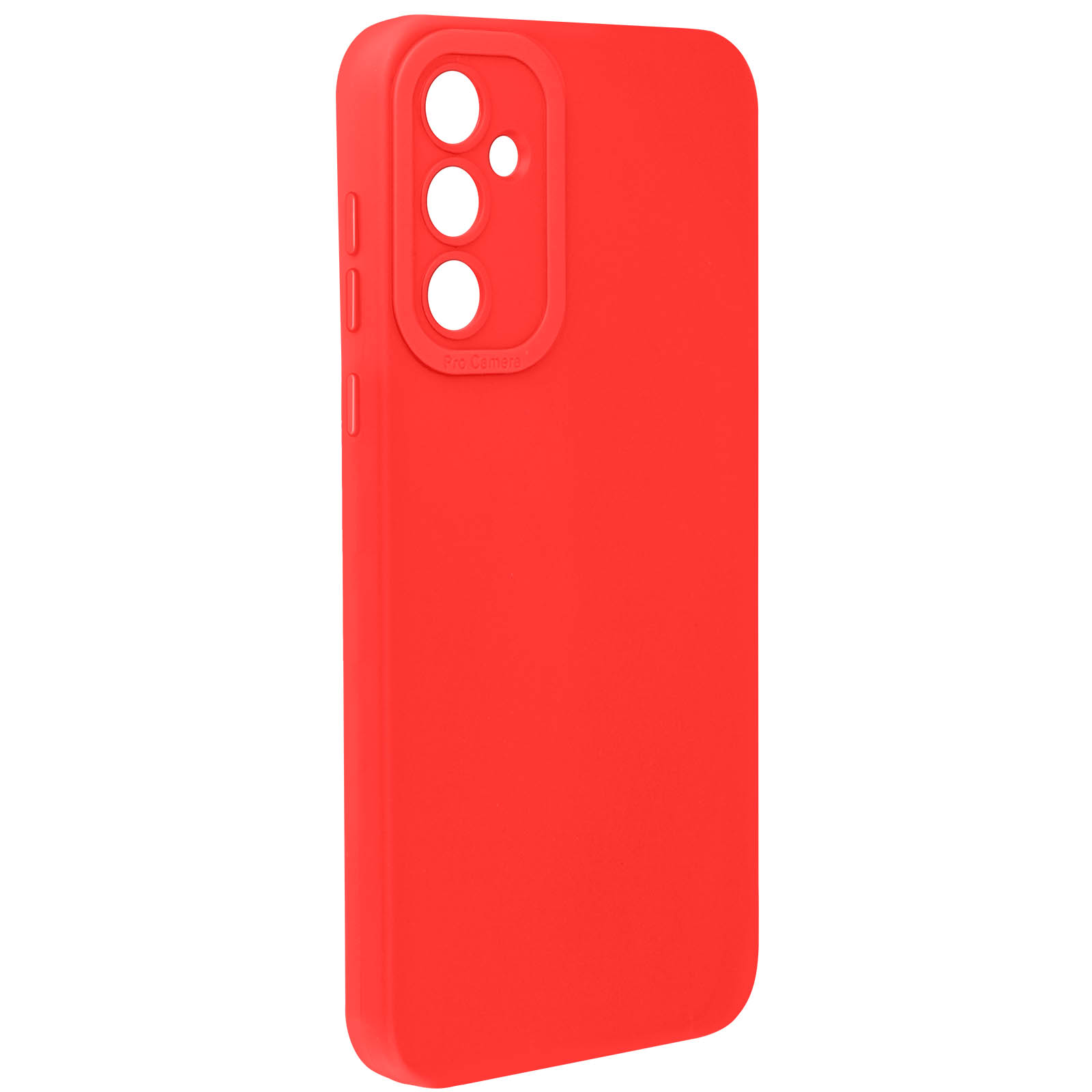 Custodia rossa per telefono con ritagli per fotocamera, progettata per uno smartphone, su sfondo bianco.