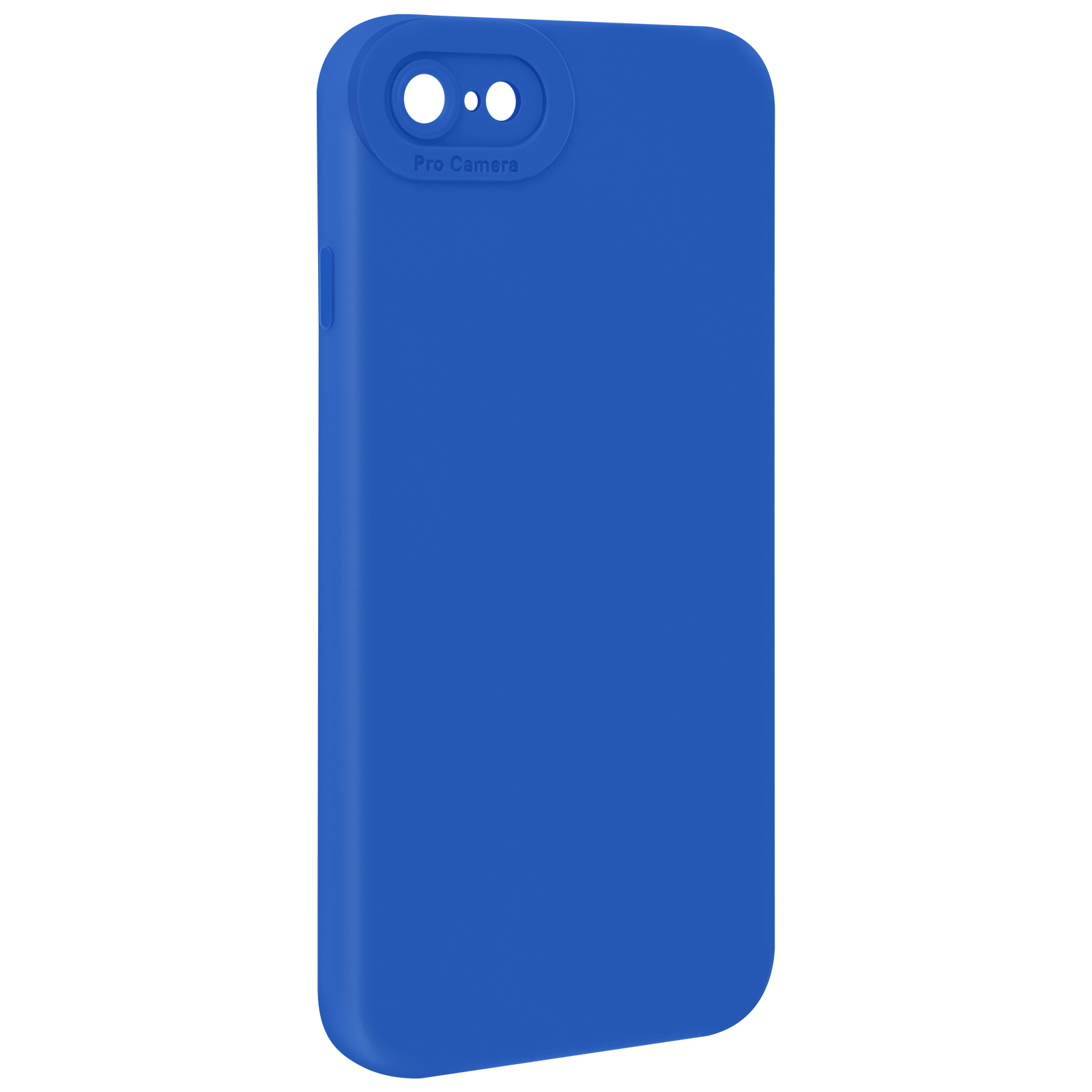 Een blauwe telefoonhoes met camerabescherming, de woorden 'Pro Camera' zijn zichtbaar.
