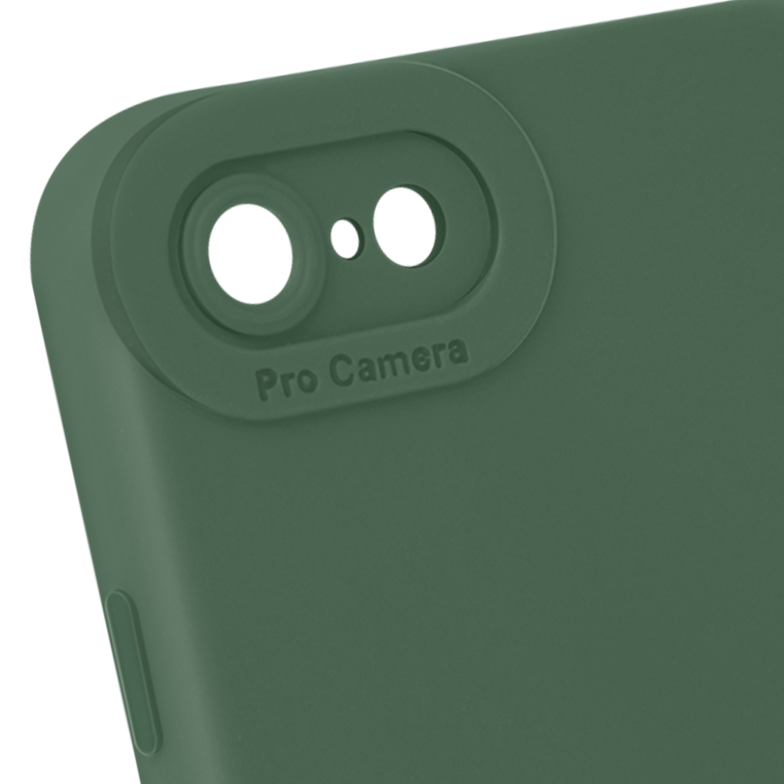 Primo piano di una custodia per tablet verde con due fori per la fotocamera e la scritta "Pro Camera".