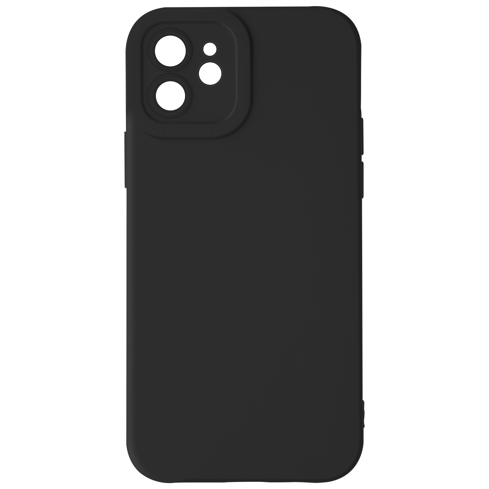Una custodia per telefono nera con un ritaglio per la fotocamera etichettato 'Pro Camera'.