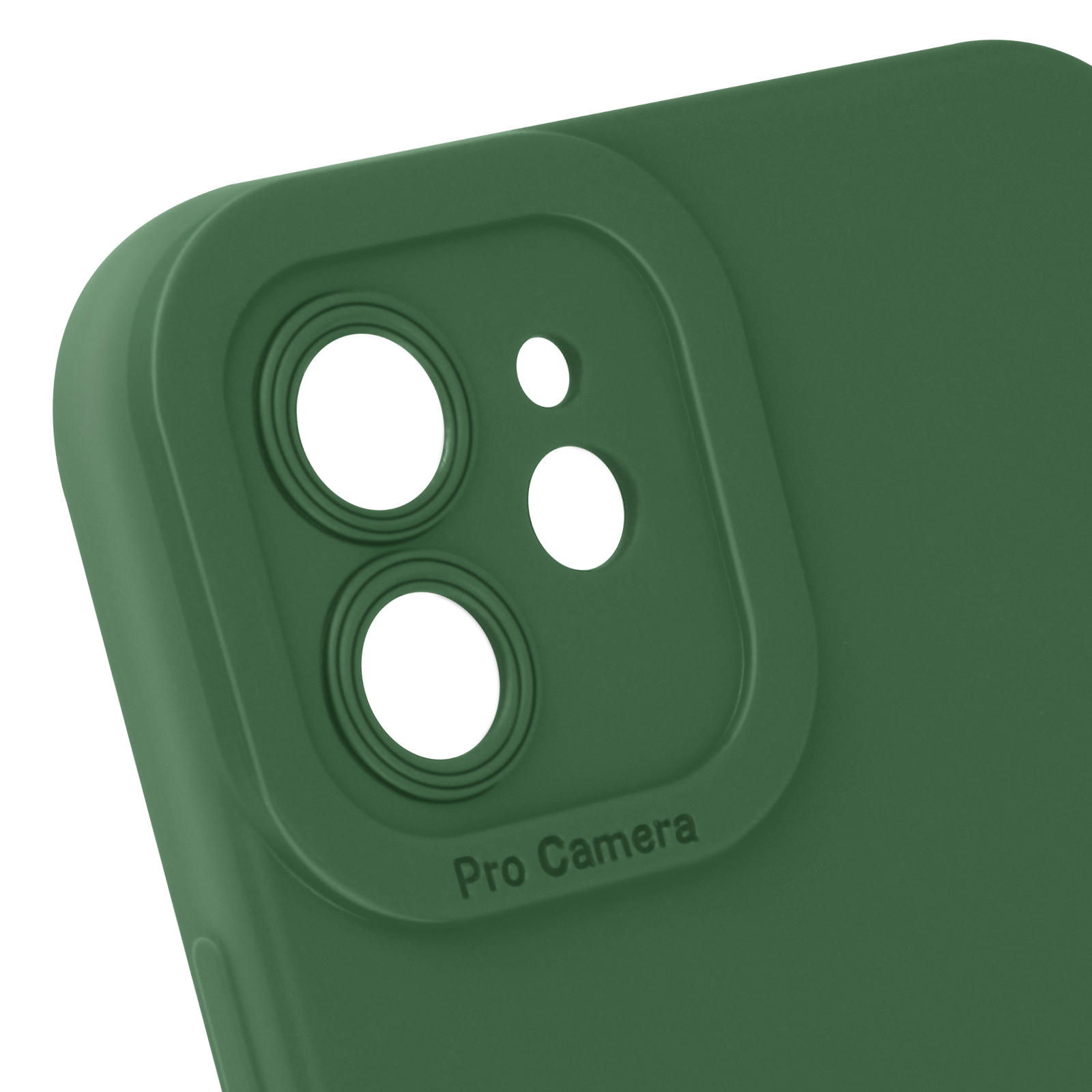 Custodia verde per telefono con fori per fotocamera e scritta 'Pro Camera'.