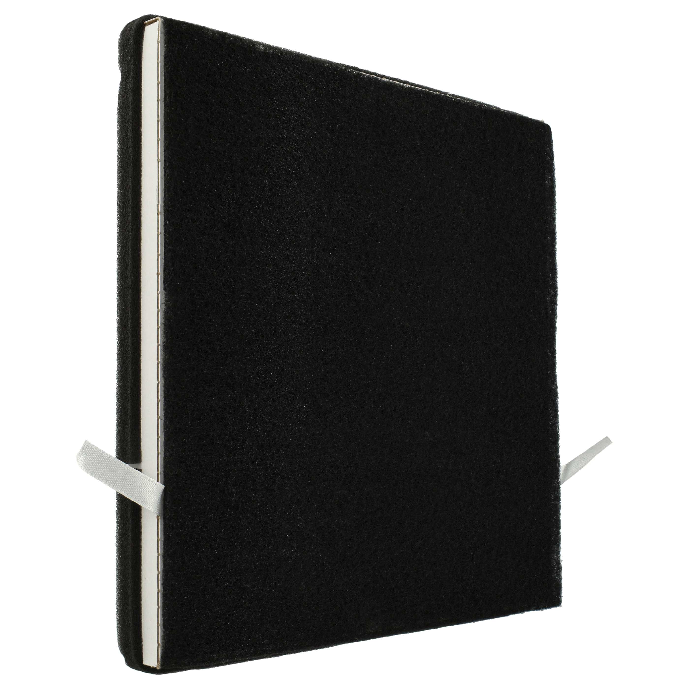Schwarzes Journal. Geschlossen, mit weißen Bändern. Weißer Hintergrund.