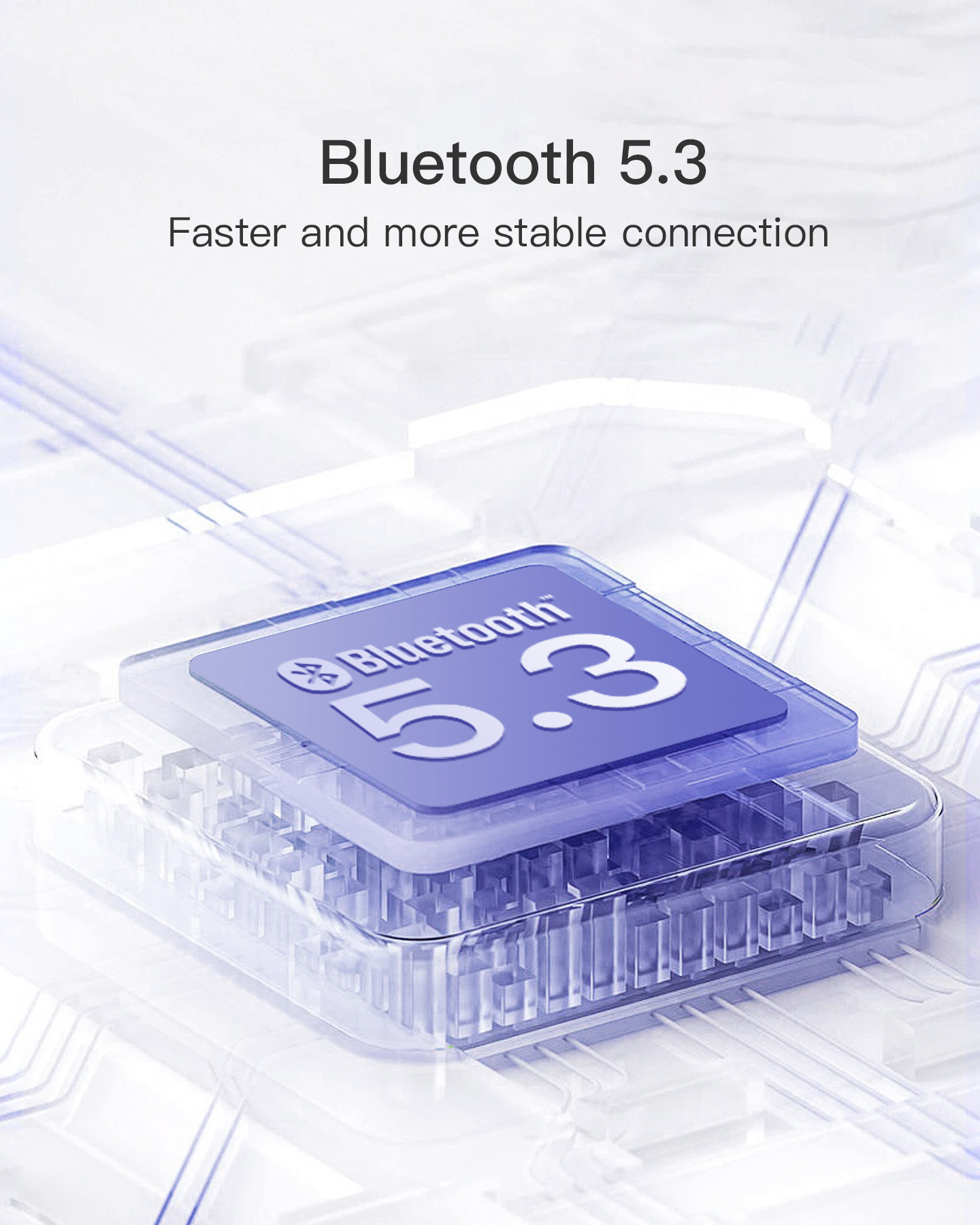 Logo Bluetooth 5.3 con una rappresentazione visiva della tecnologia.
