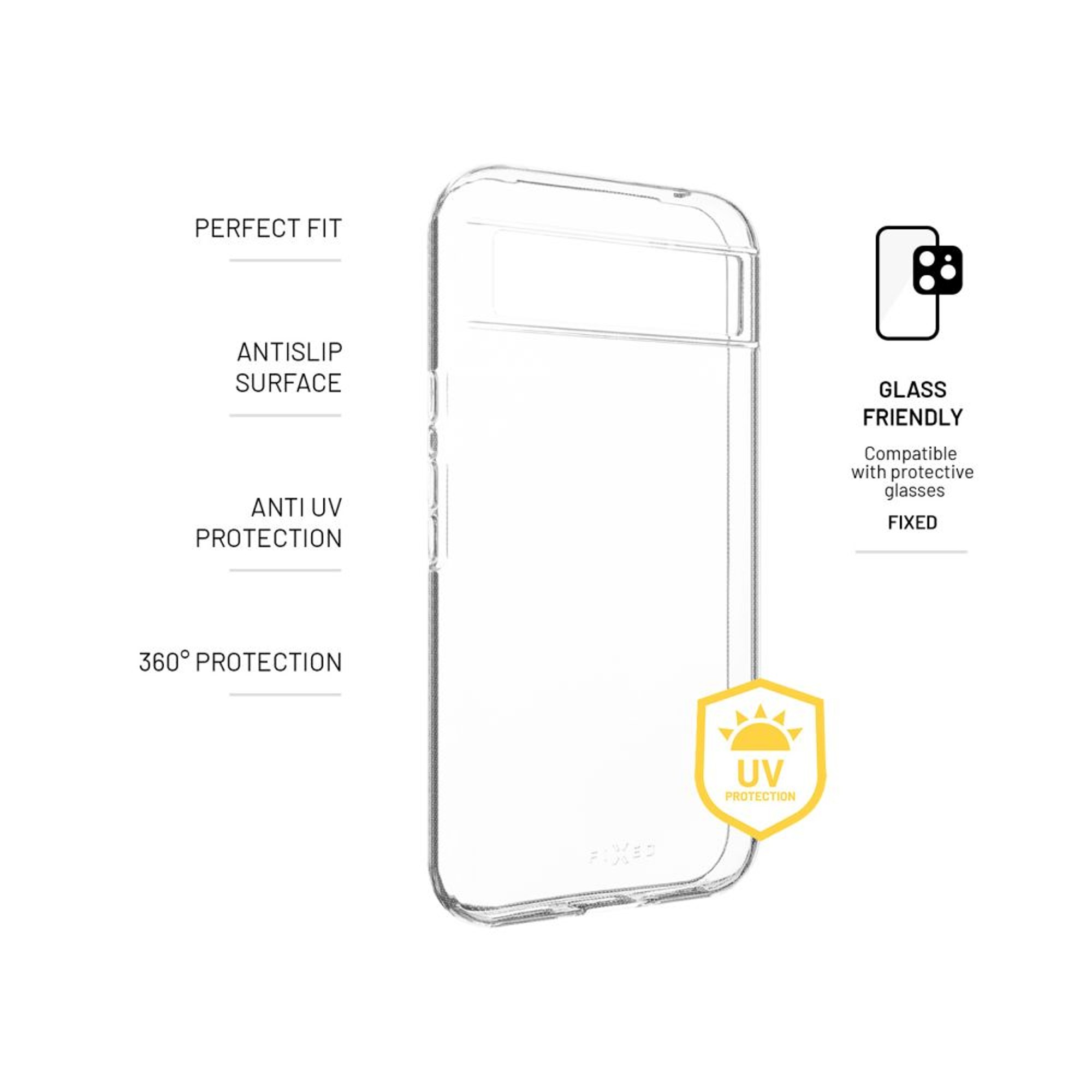 Transparente Handyhülle mit Text zu perfektem Sitz, Anti-Rutsch, UV-Schutz und 360° Schutz.