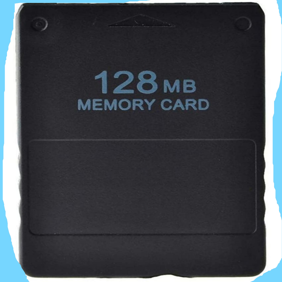 Schwarze 128MB Speicherkarte mit rechteckigem Etikettenbereich. Text: 128MB MEMORY CARD.