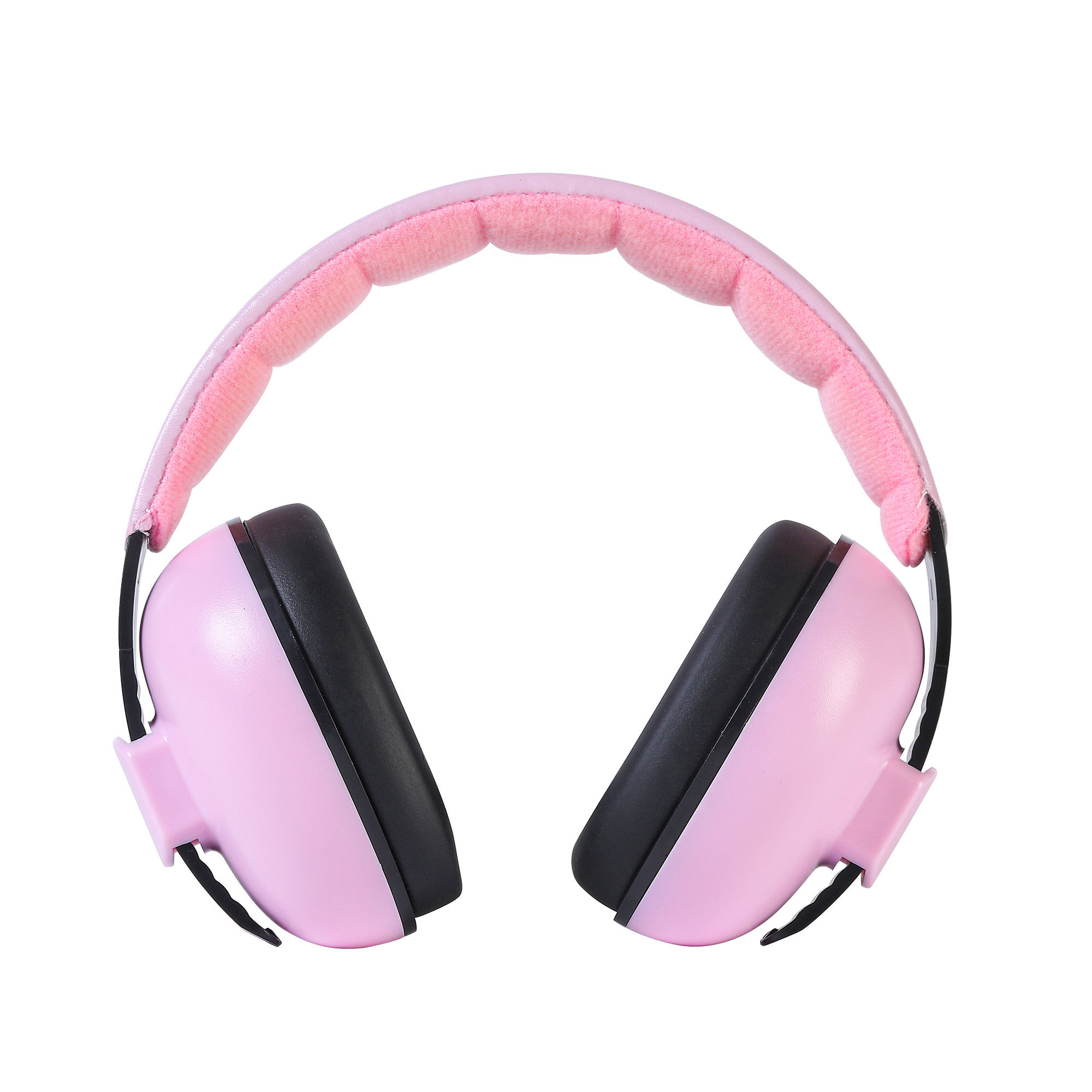 Rosa Baby-Ohrenschützer mit schwarzen Ohrmuscheln und einem gepolsterten Stirnband. Die Ohrenschützer sind zur Geräuschreduzierung konzipiert.