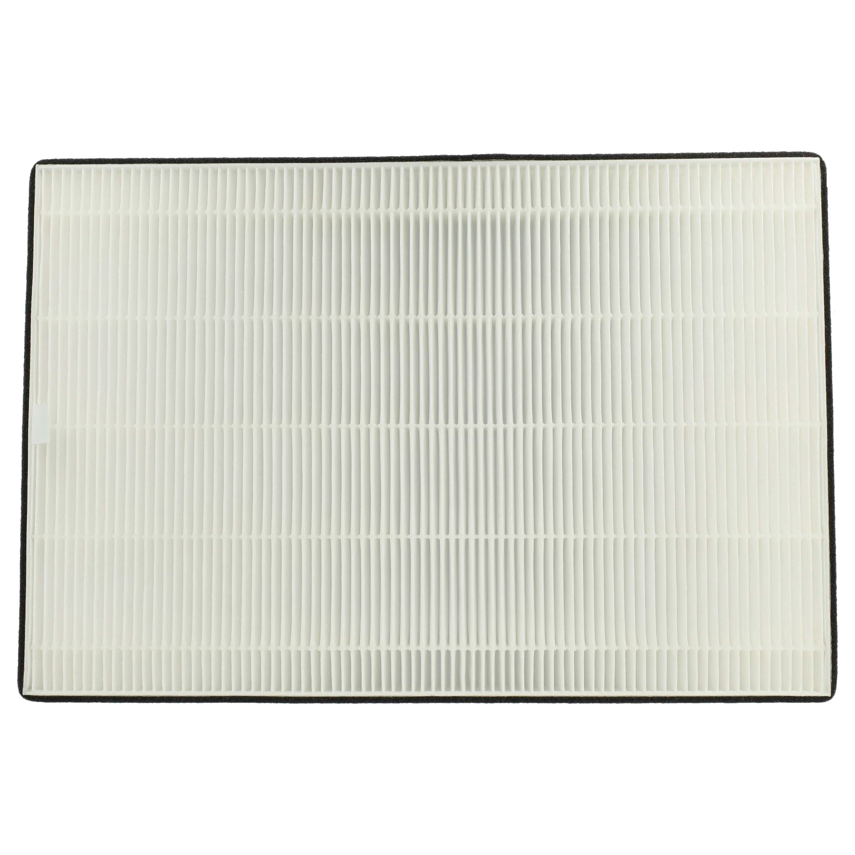 Luftfilter. Weißer Filter mit vertikalen Linien in einem schwarzen Rahmen, flache Lage, isoliert.