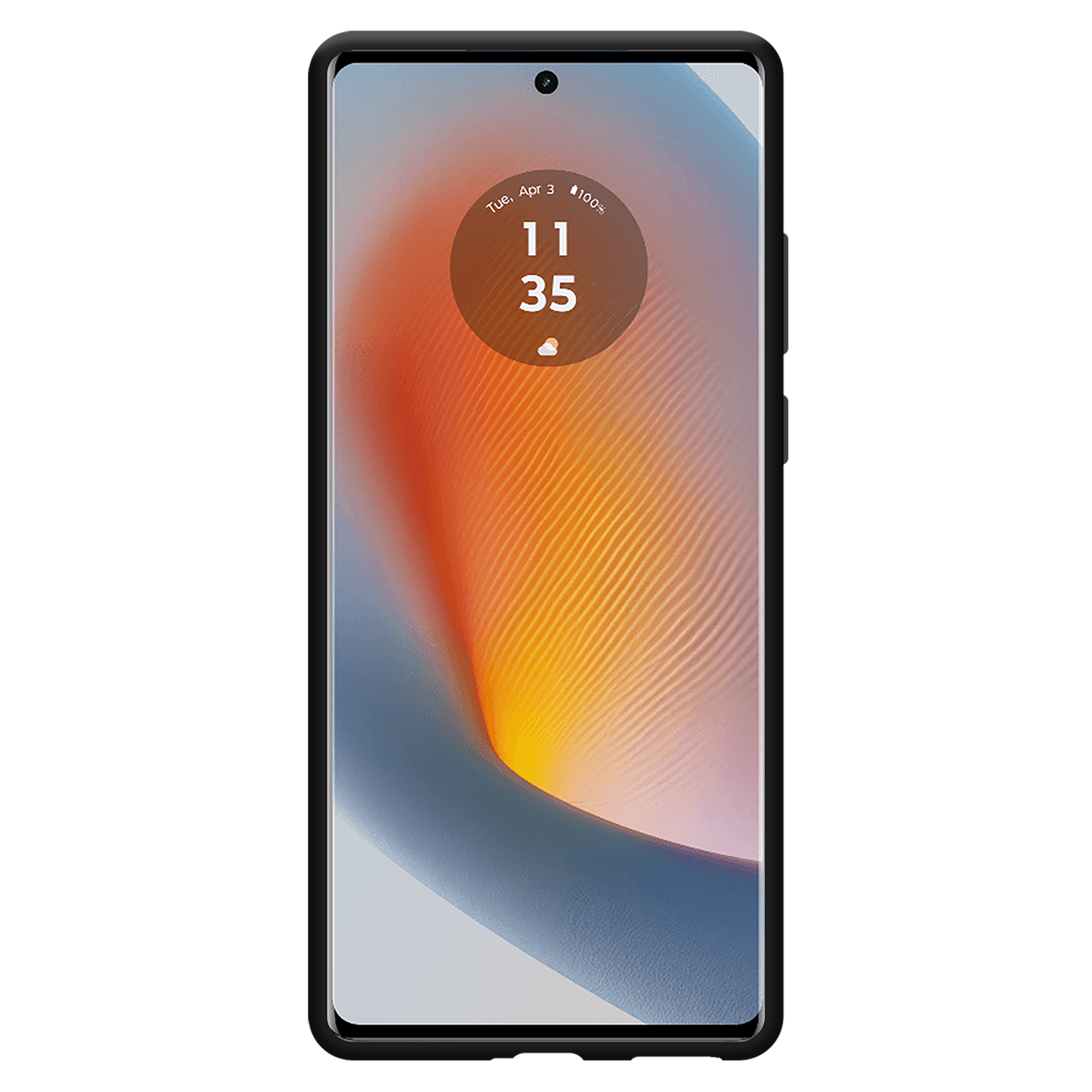 Ein Smartphone mit Uhranzeige auf dunklem Hintergrund.