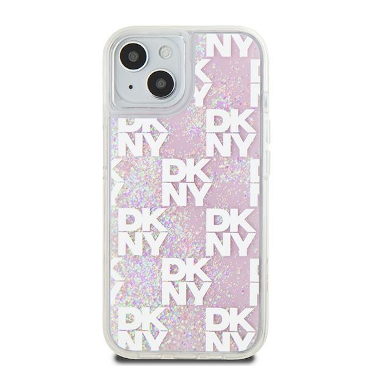 Viene mostrata una custodia per telefono DKNY con sfondo glitter.