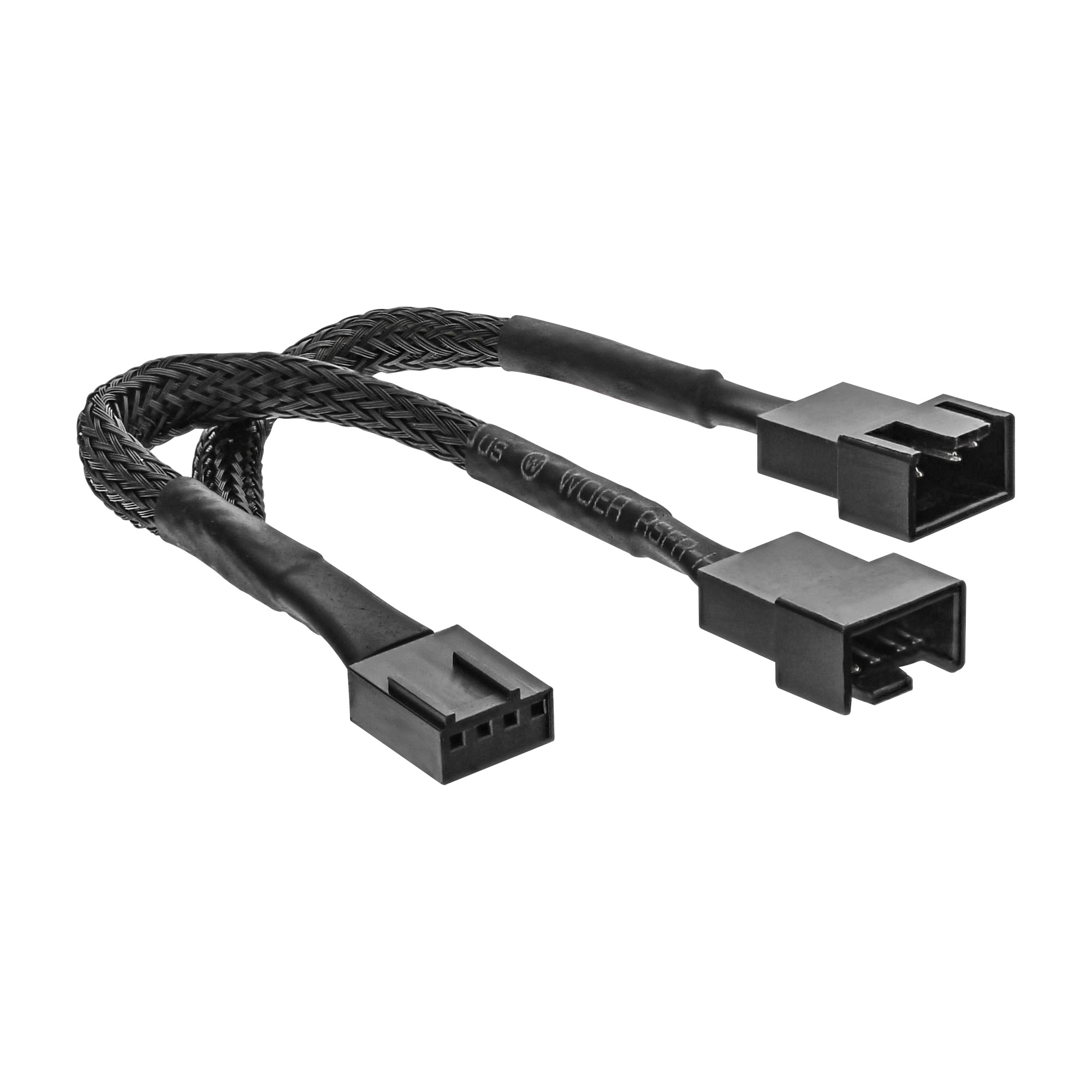 Schwarzes Lüfter-Splitterkabel. Zwei Anschlüsse.