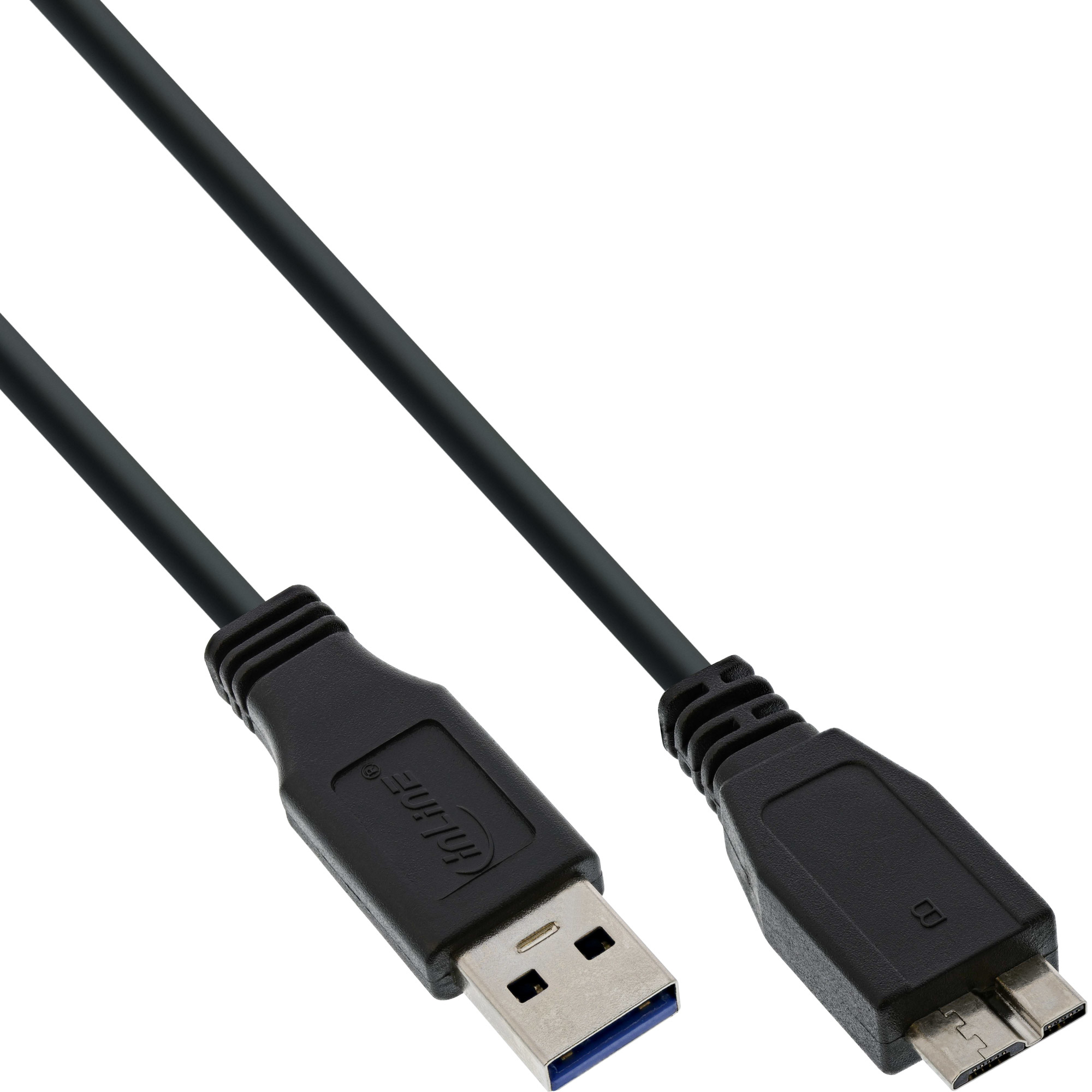 Cavo USB 3.0 nero con connettore USB-A e micro-B.