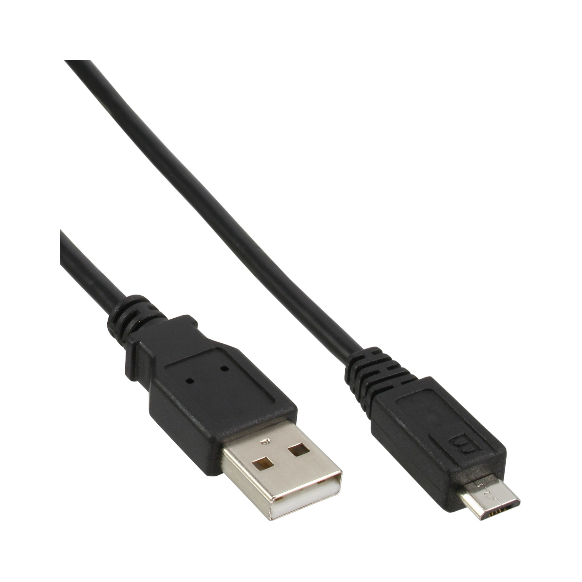 Cavo USB nero con connettore USB-A e micro-B.