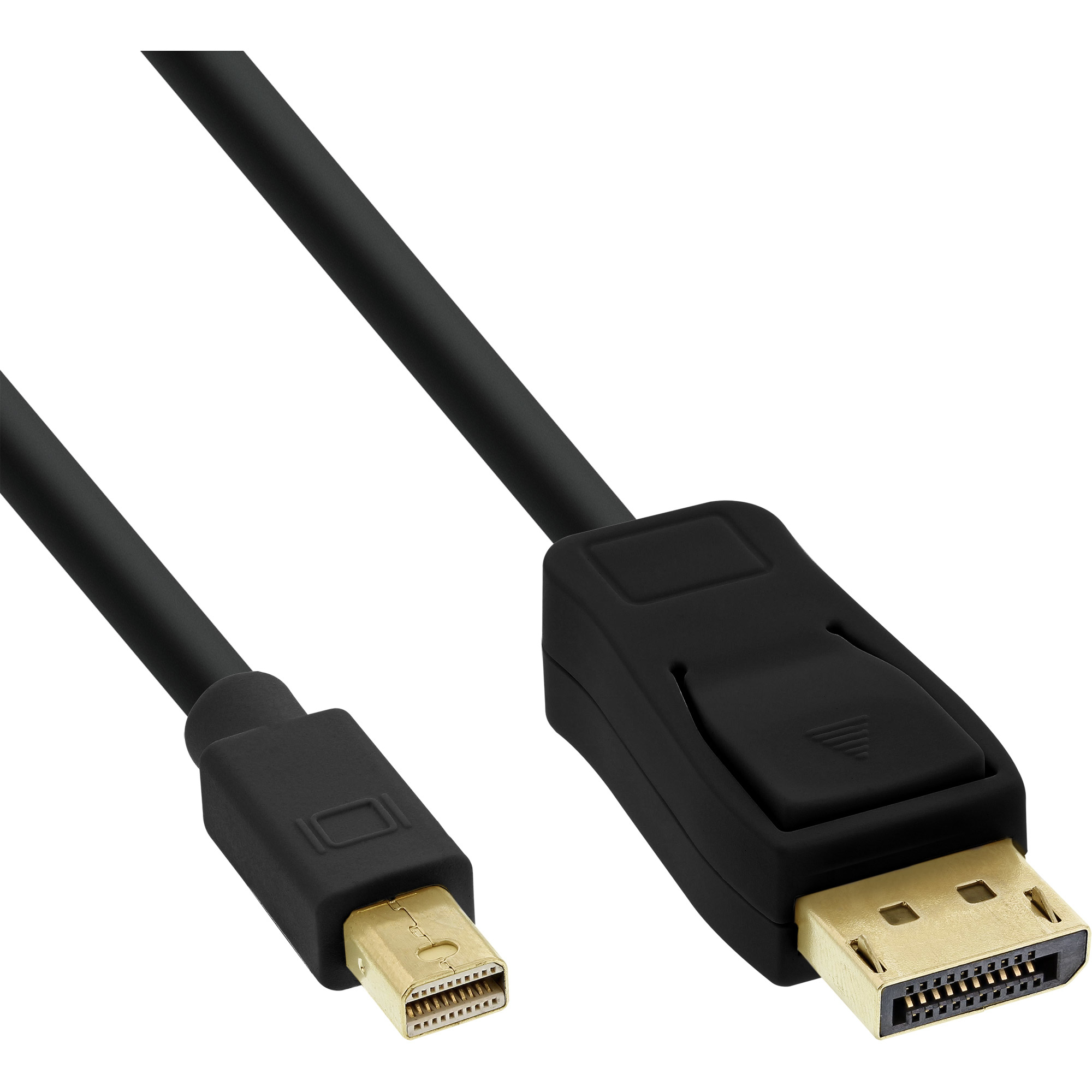 Cavo DisplayPort nero con connettori DisplayPort. I connettori hanno una finitura dorata.