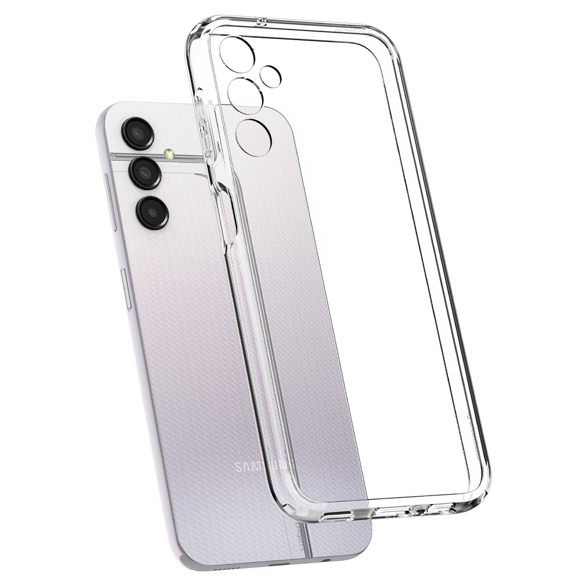 Coque de téléphone transparente sur un téléphone avec des lentilles de caméra triples.