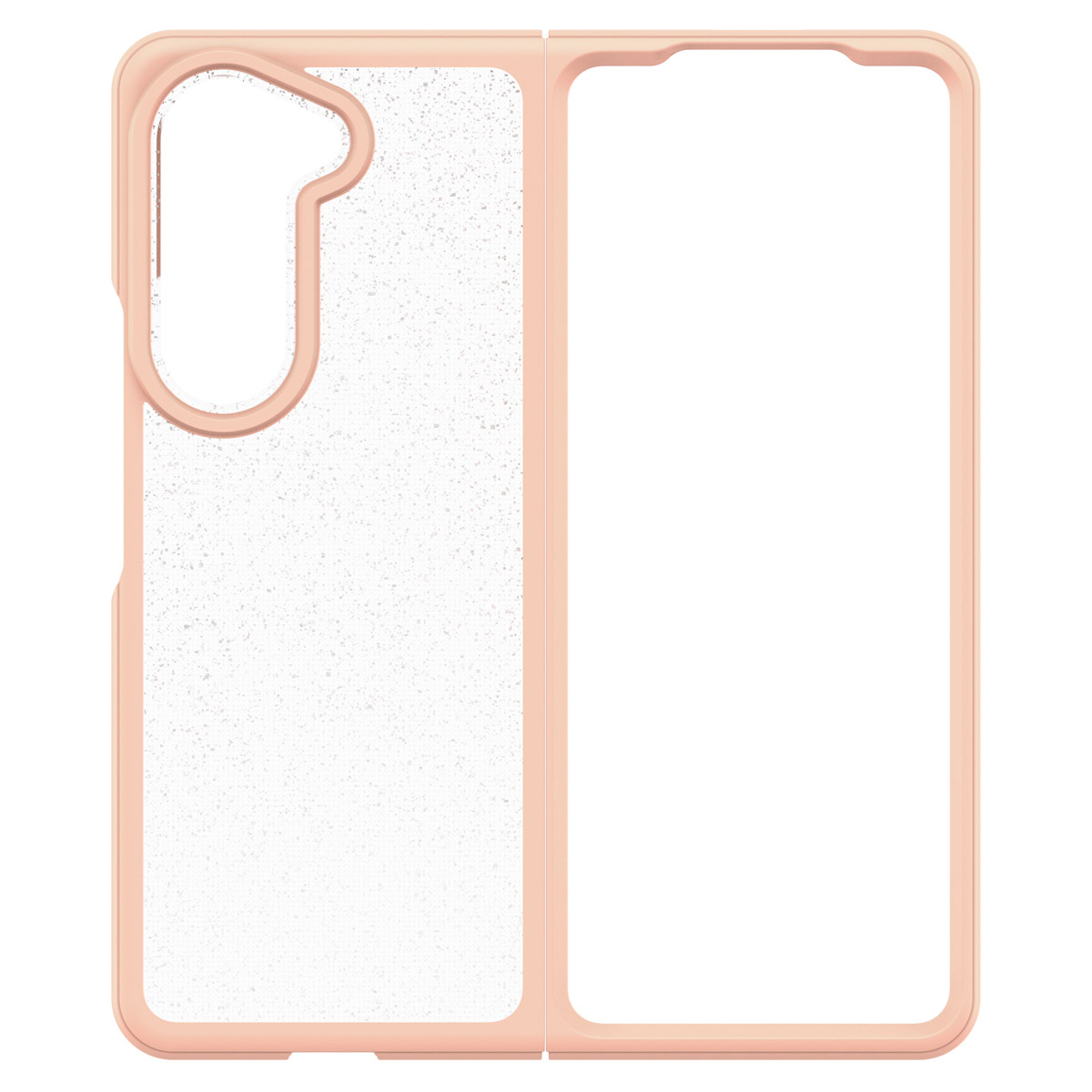 La custodia del telefono è rosa. La custodia del telefono è in plastica. La custodia del telefono è aperta.