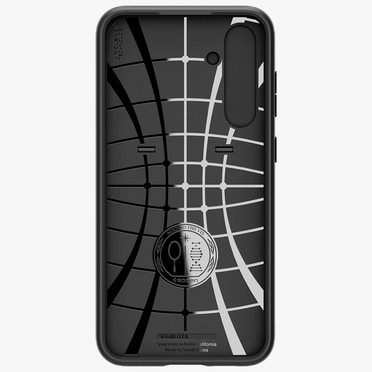 Custodia per telefono con un design. L'interno mostra un design e il retro è nero.