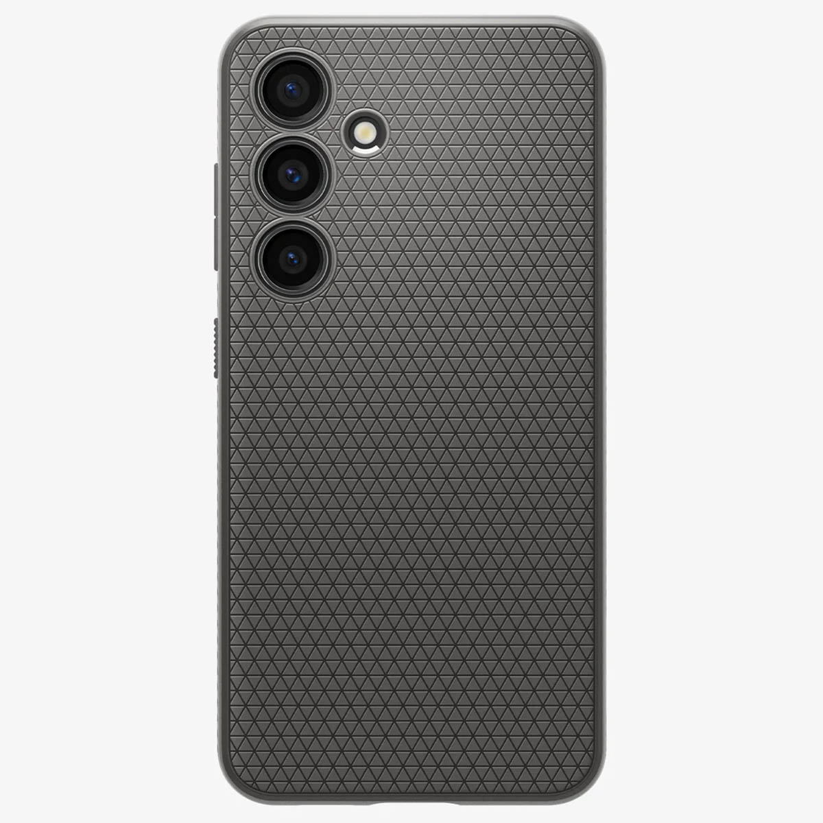 Telefono grigio scuro con tre fotocamere.