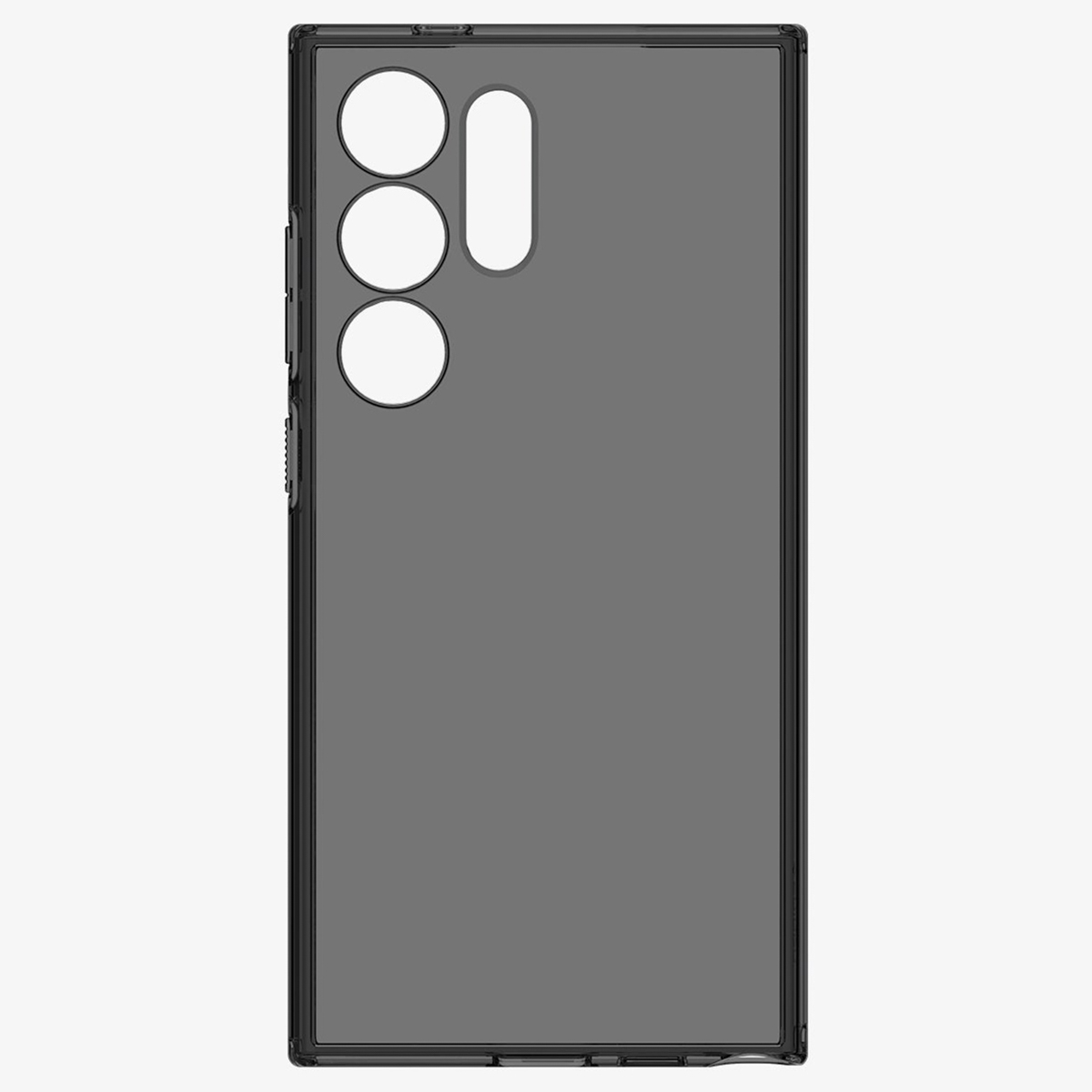 Zwarte telefoonhoes met drie cameralenzen.