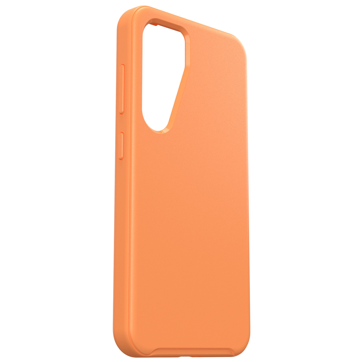 Custodia arancione per telefono. La custodia ha ritagli per la fotocamera e i pulsanti.