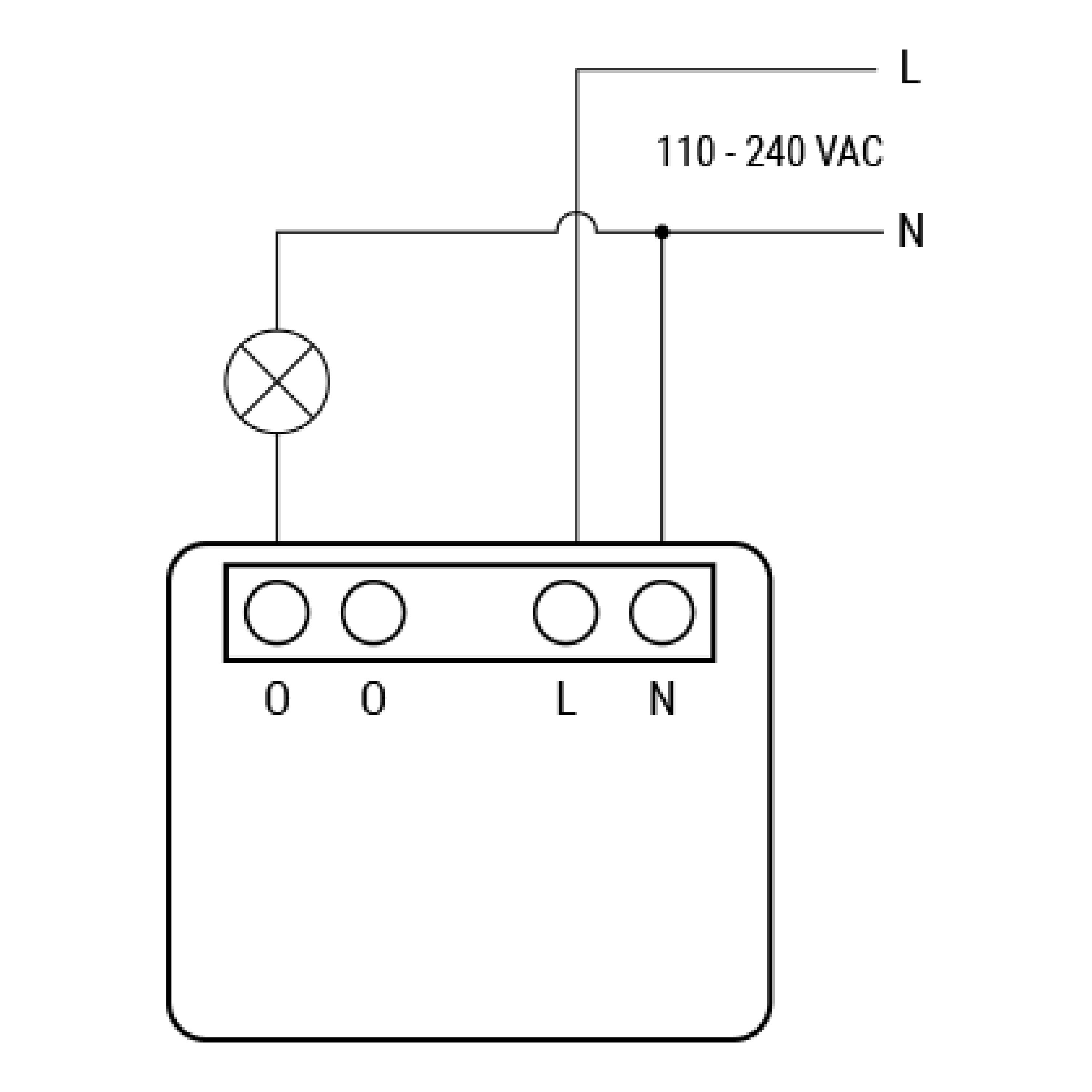 Elektrischer Schaltplan mit Text, Linien und Kreisen.