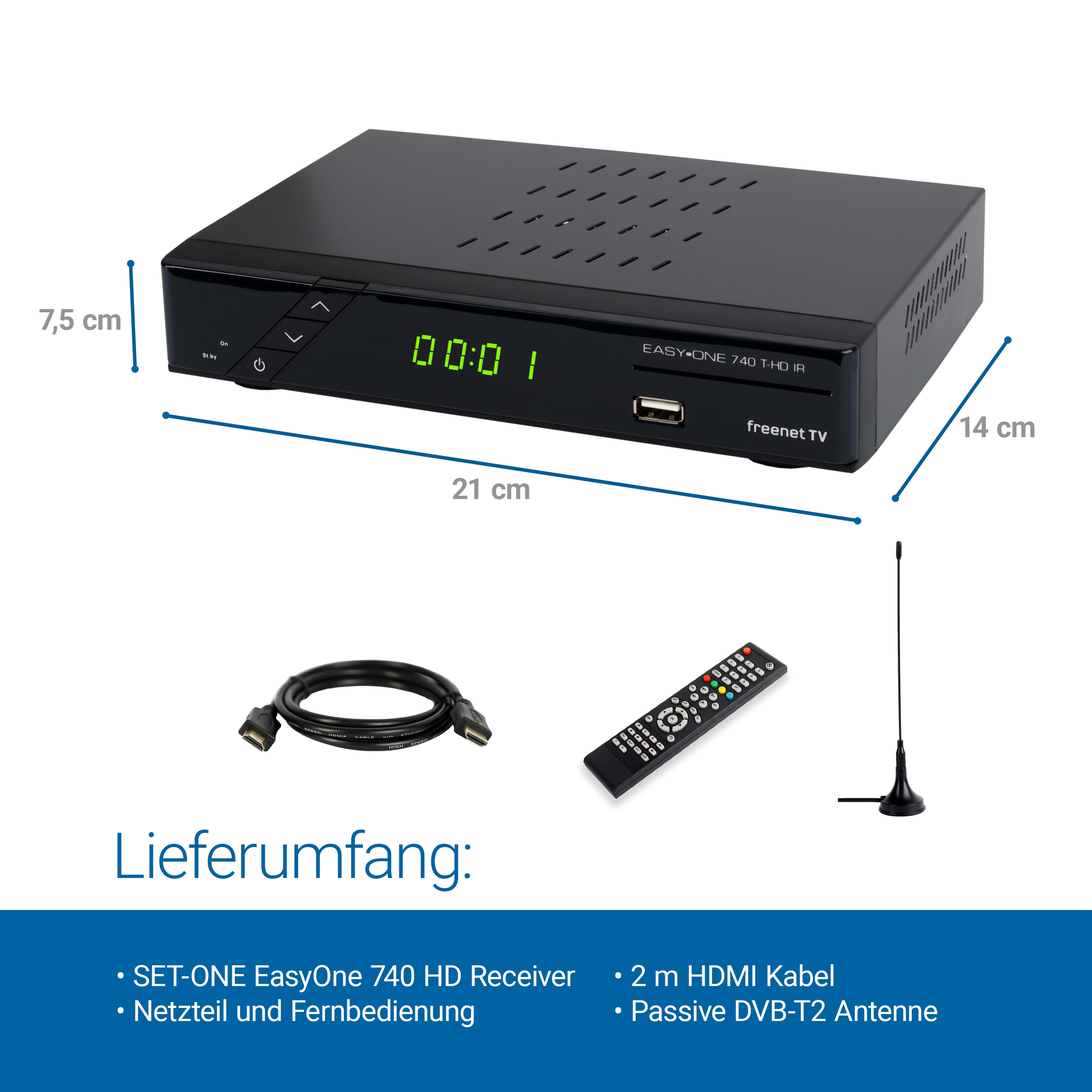 SET ONE EasyOne 740 DVB T2 Receiver Voor Digitale Antenne Televisie Prive Freenet Tv En Publiekrechtelijke Zender Met Pvr Functie Full Hd 1080p Hdmi Hbb Tv Usb 2 0 Camping Zwart 753634841