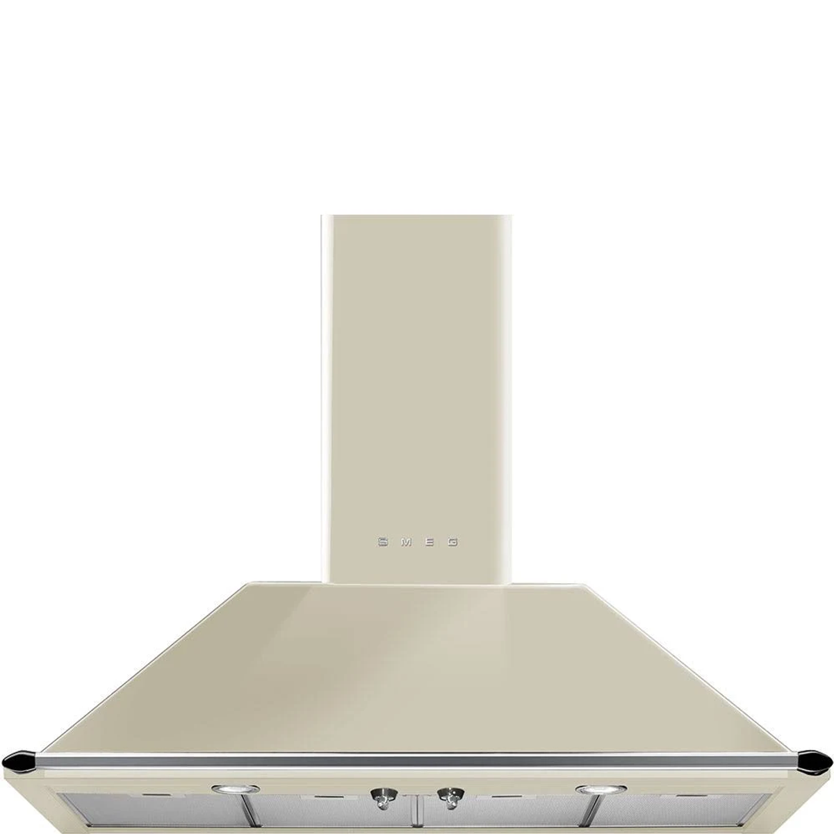 Cappa da cucina beige con superficie in vetro. Sfondo bianco.