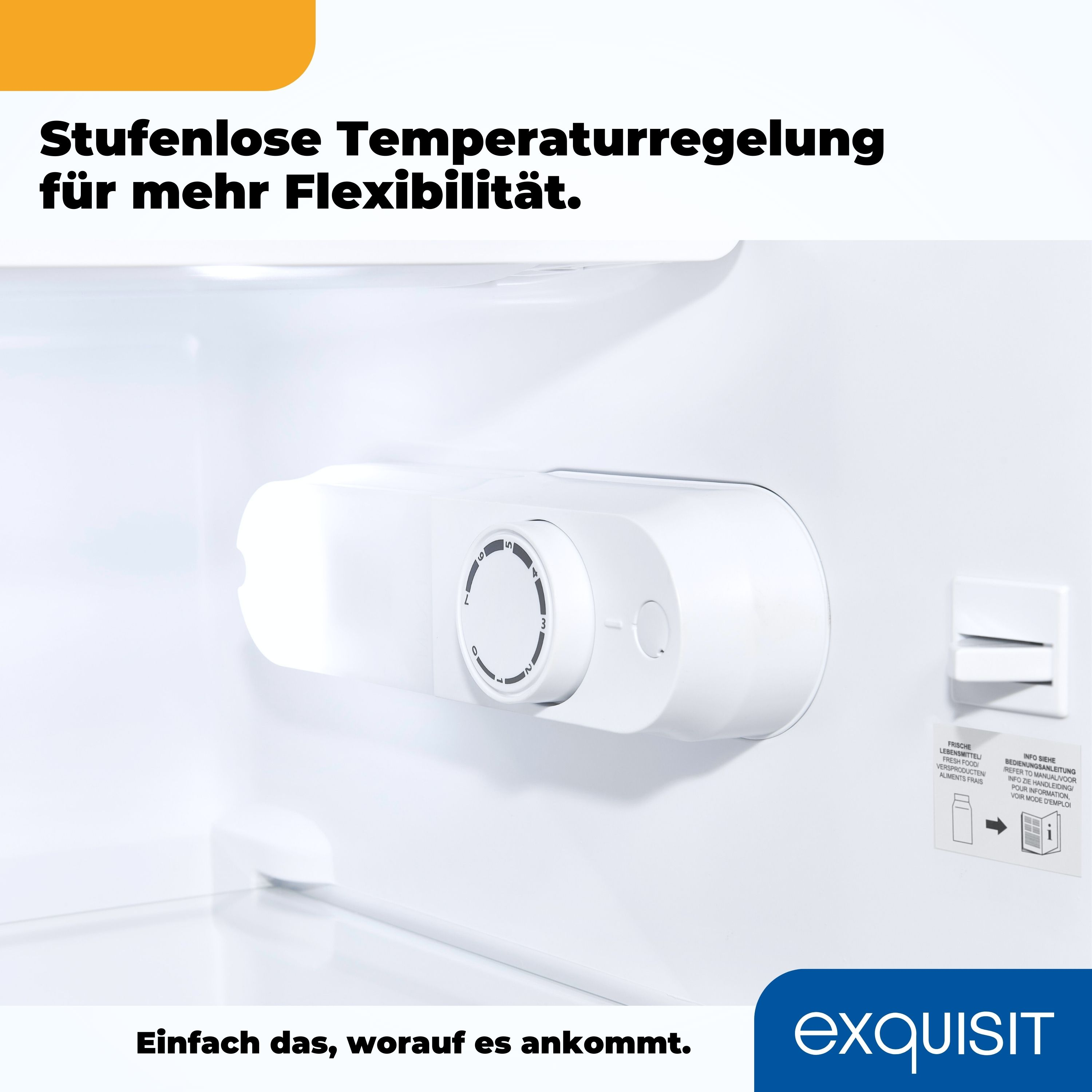 Innenansicht eines weißen Kühlschranks mit Temperaturregler. Zahlen 0-5 sind sichtbar.