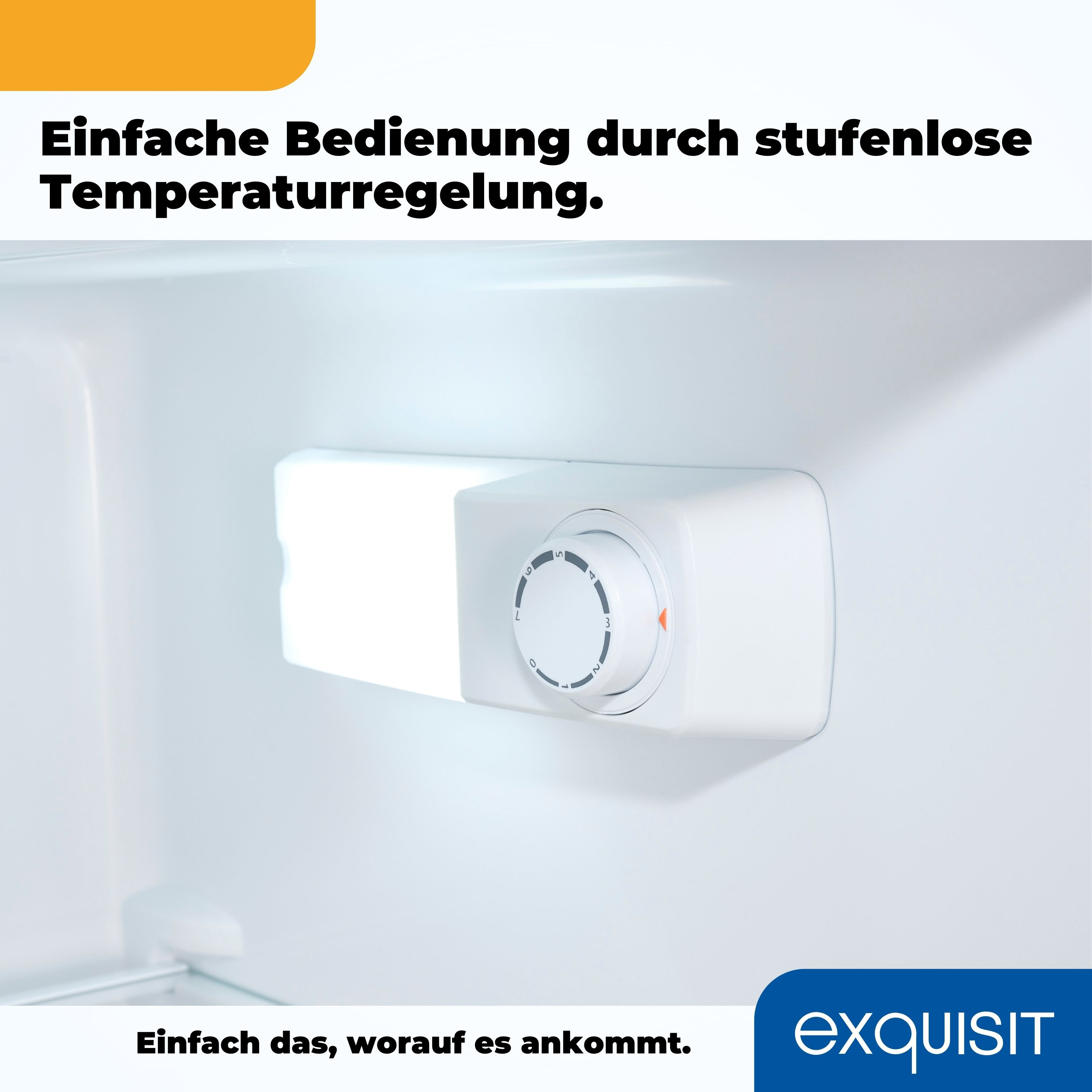 Weißer Kühlschrankinnenraum mit Temperaturregler.