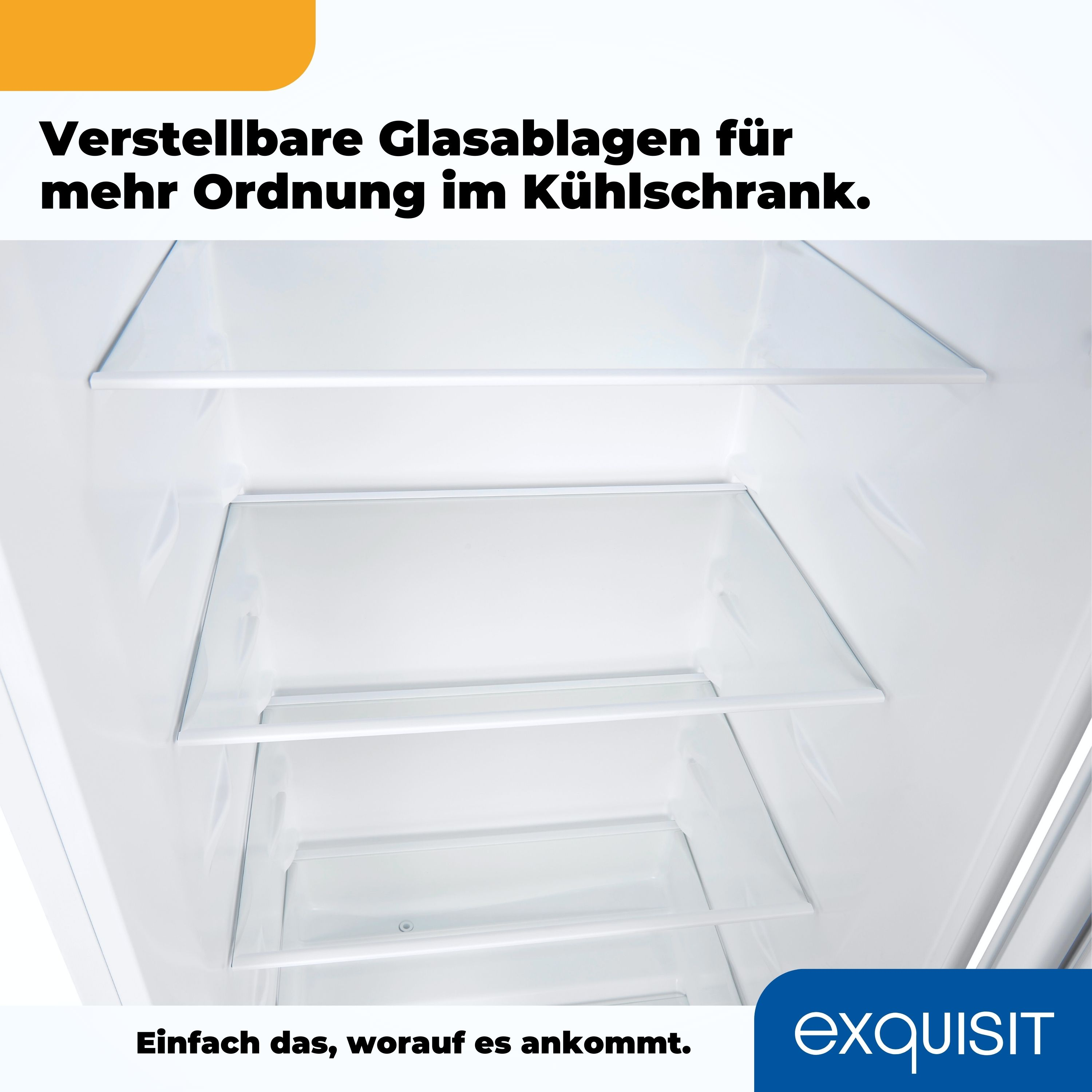 Kühlschrankinnenraum mit Glasböden zur Organisation.