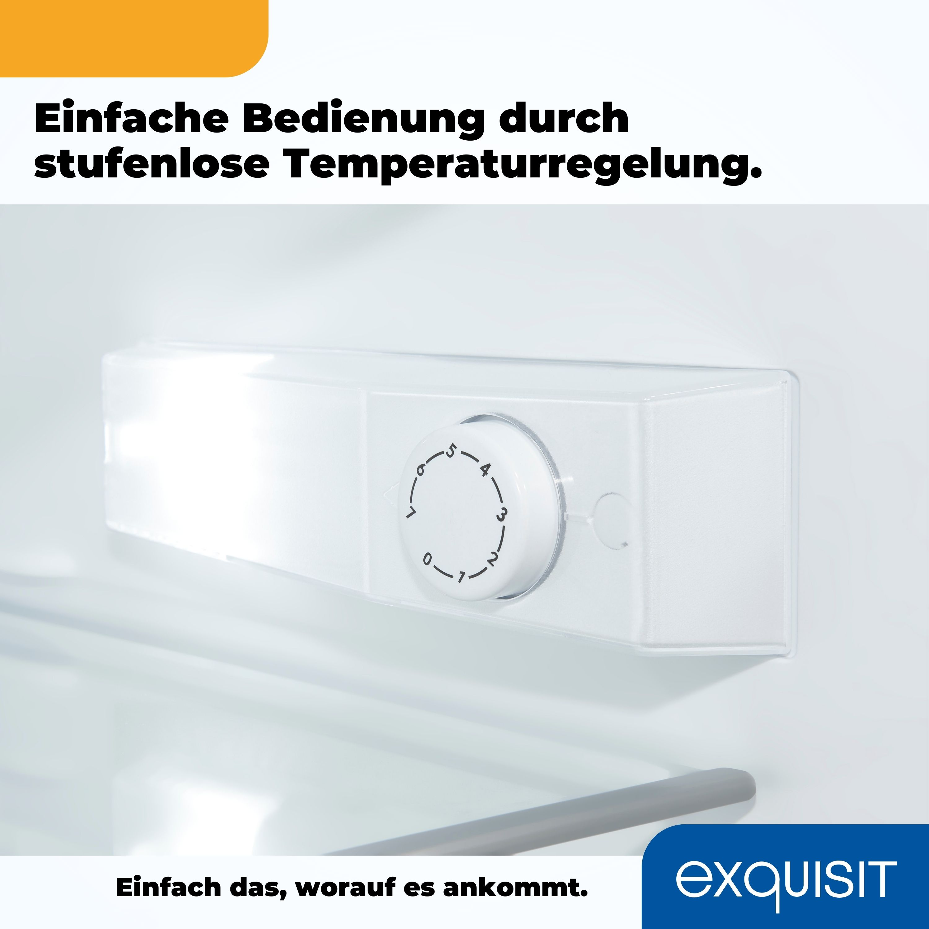 Nahaufnahme der Temperaturregelung eines weißen Kühlschranks. Zahlen 0-7 sind sichtbar. Die Steuerung ist aus Kunststoff.