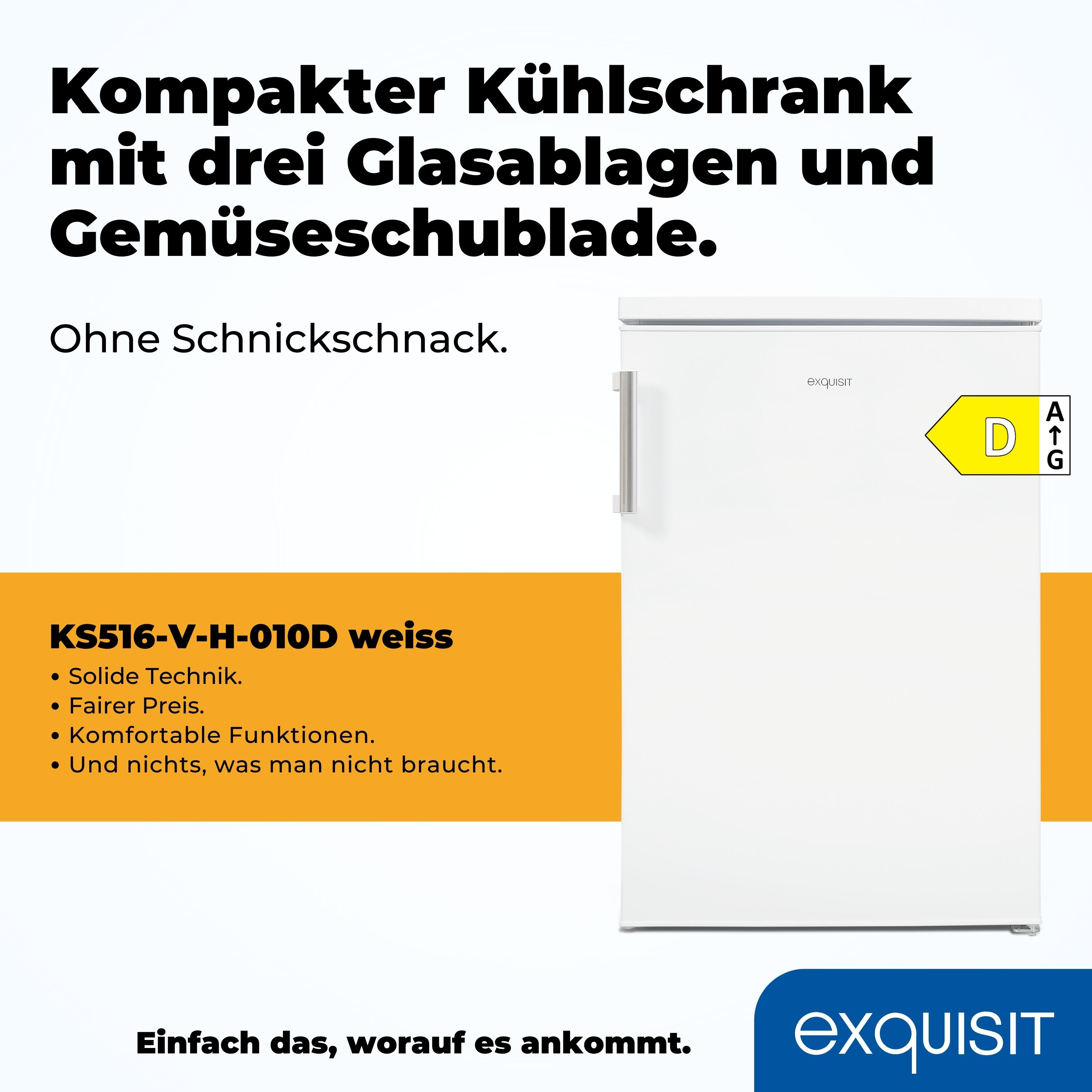 Weißer Kühlschrank mit deutschem Text. Der Text handelt von dem Kühlschrank.