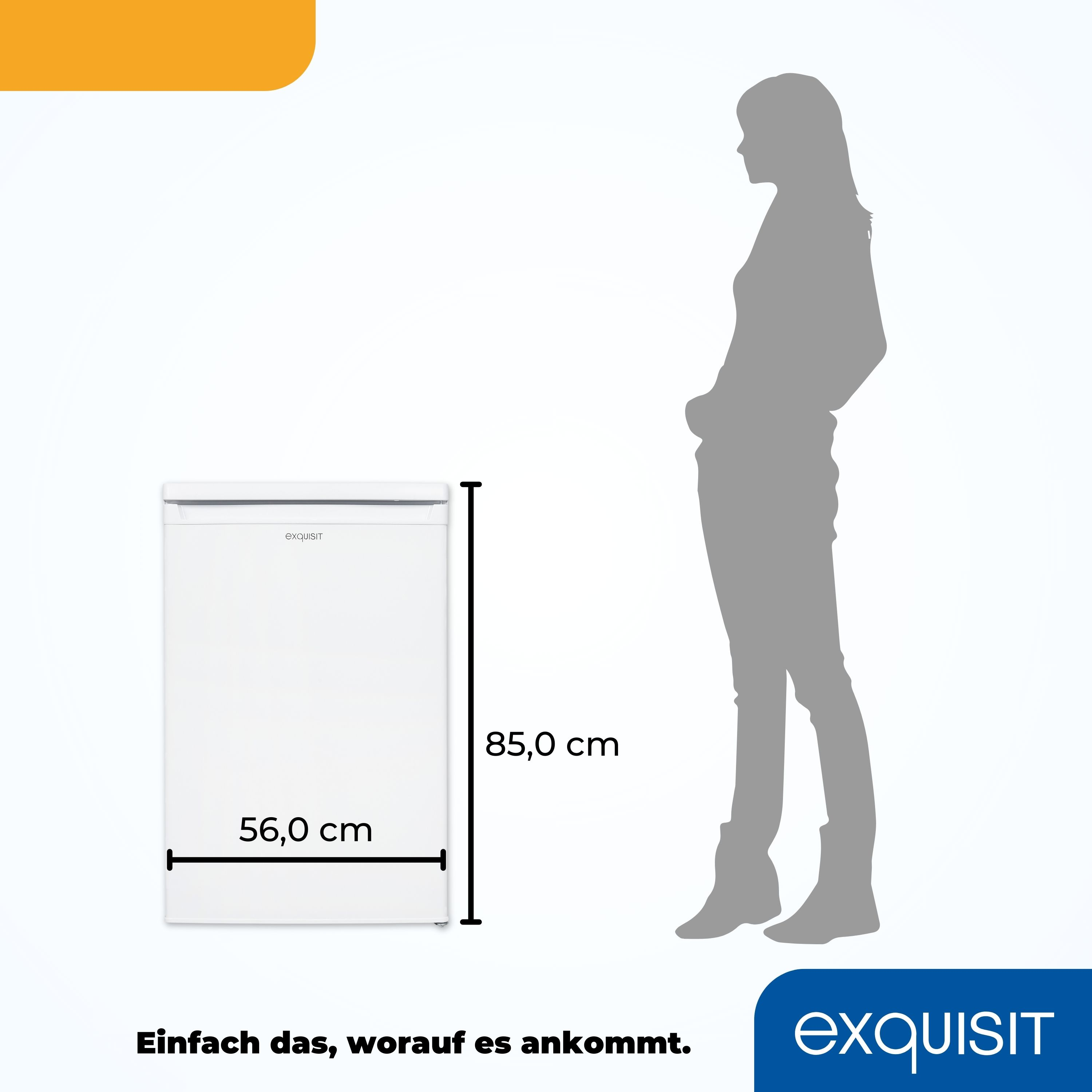 Ein weißer Kühlschrank neben einer grauen Silhouette einer Person.