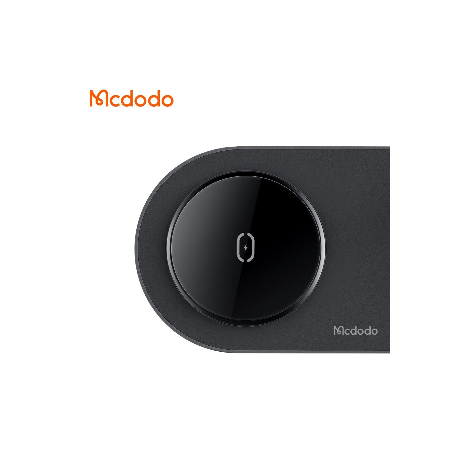 Ein schwarzes kabelloses Ladegerät mit dem Wort 'Mcdodo'.