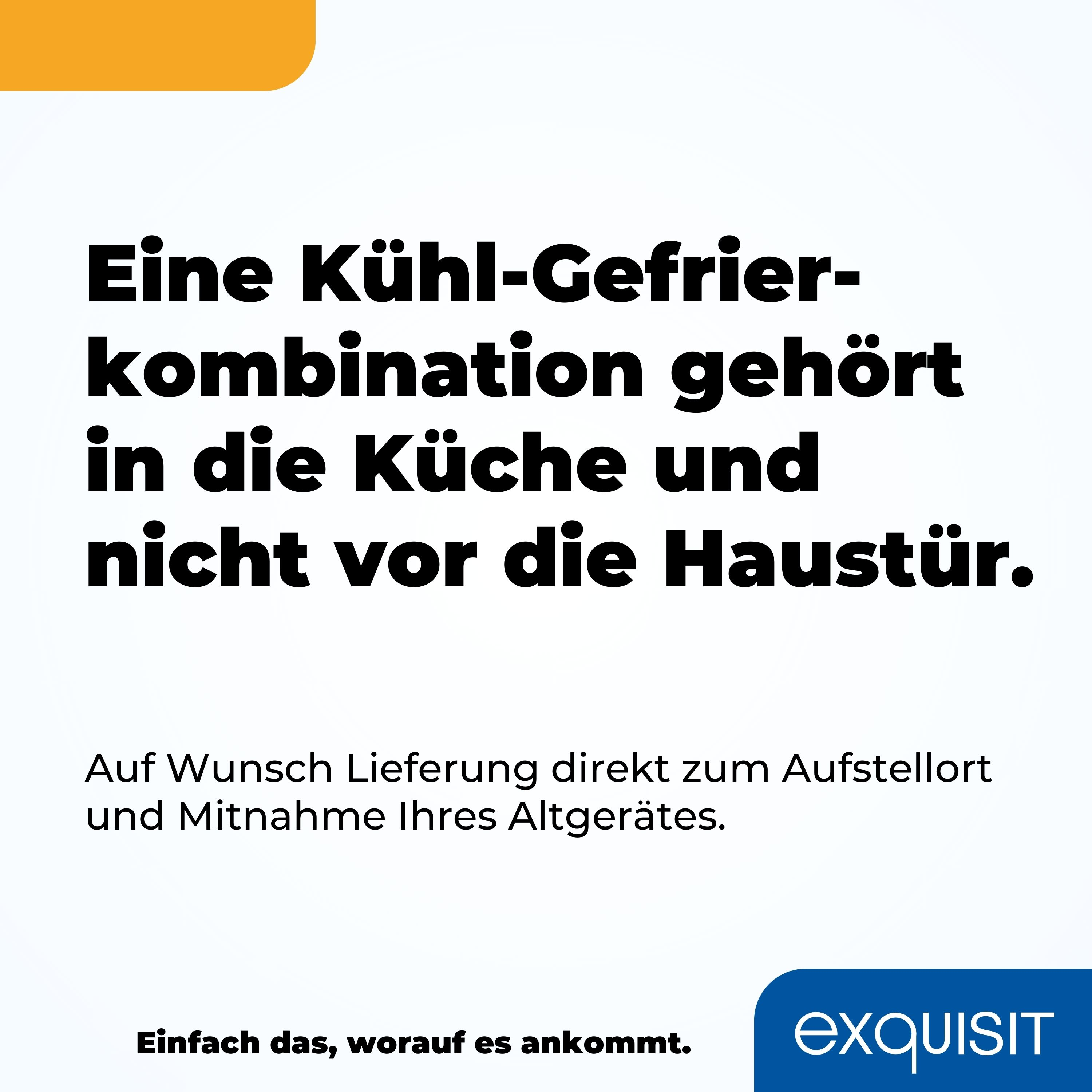 Text auf gelbem Hintergrund, der davon abrät, einen Kühlschrank in die Tür zu stellen.