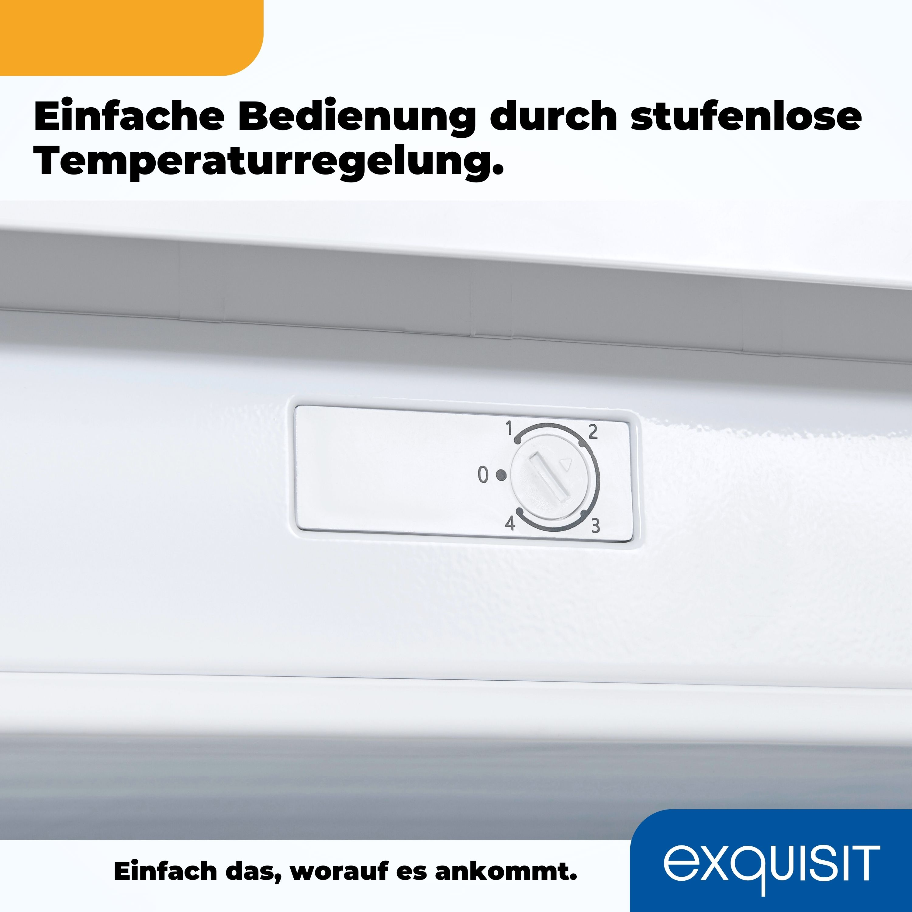 Nahaufnahme eines Drehreglers an einem weißen Kühlschrank. Der Regler hat Zahlen und einen Zeiger.