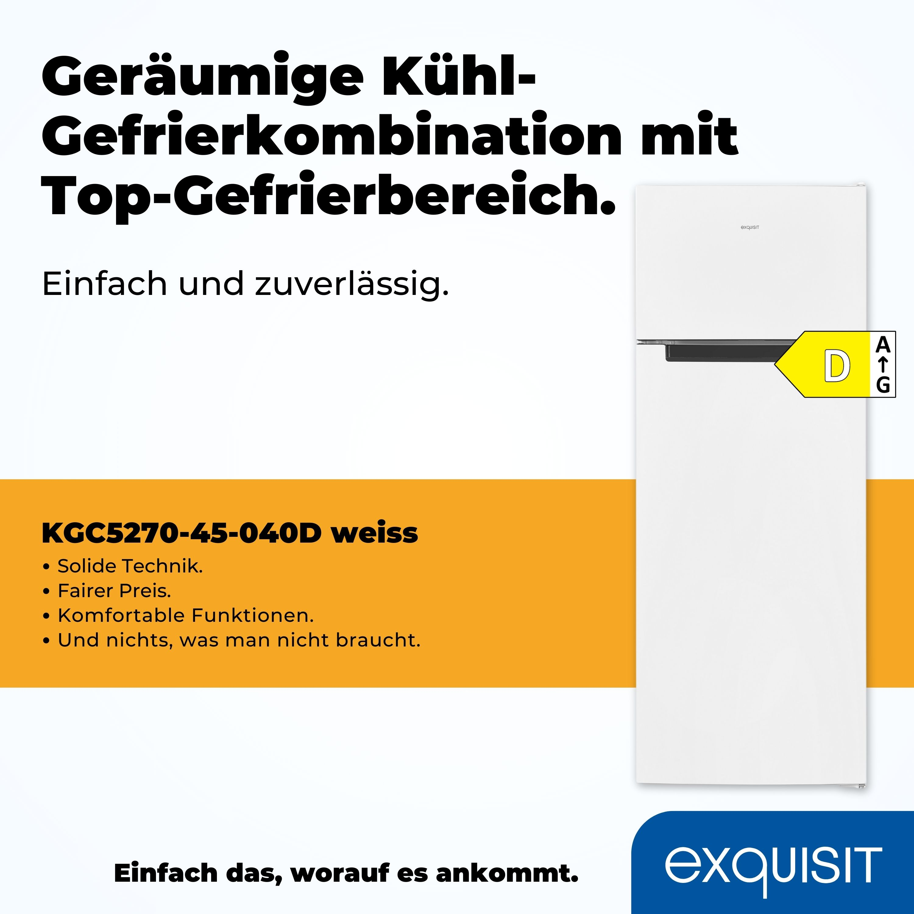 Weißer Kühlschrank mit Top-Gefrierfach. Informationen zum Produkt sind vorhanden.