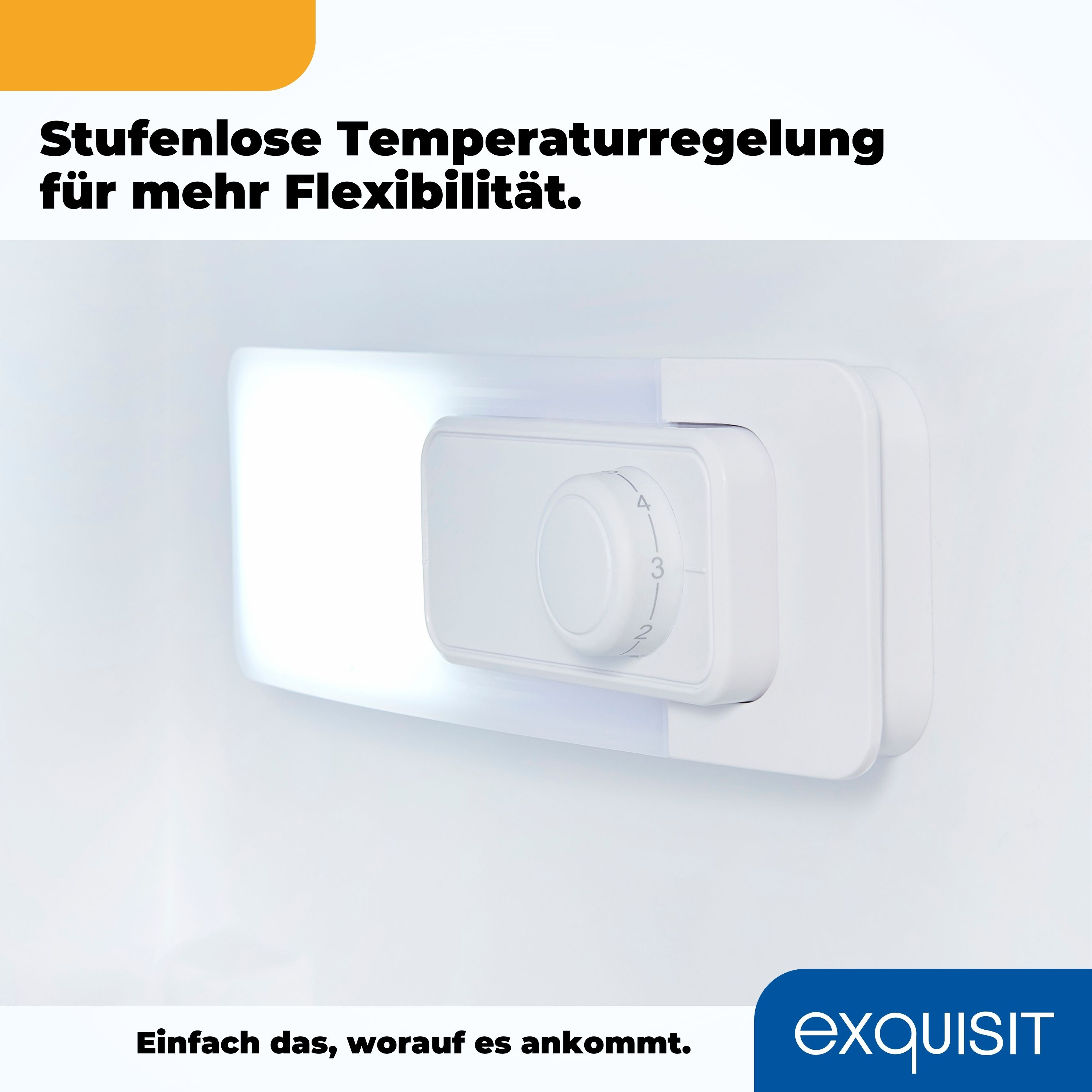 Nahaufnahme eines weißen Kühlschrank-Bedienfelds mit einem Drehregler. Das Panel ist beleuchtet.