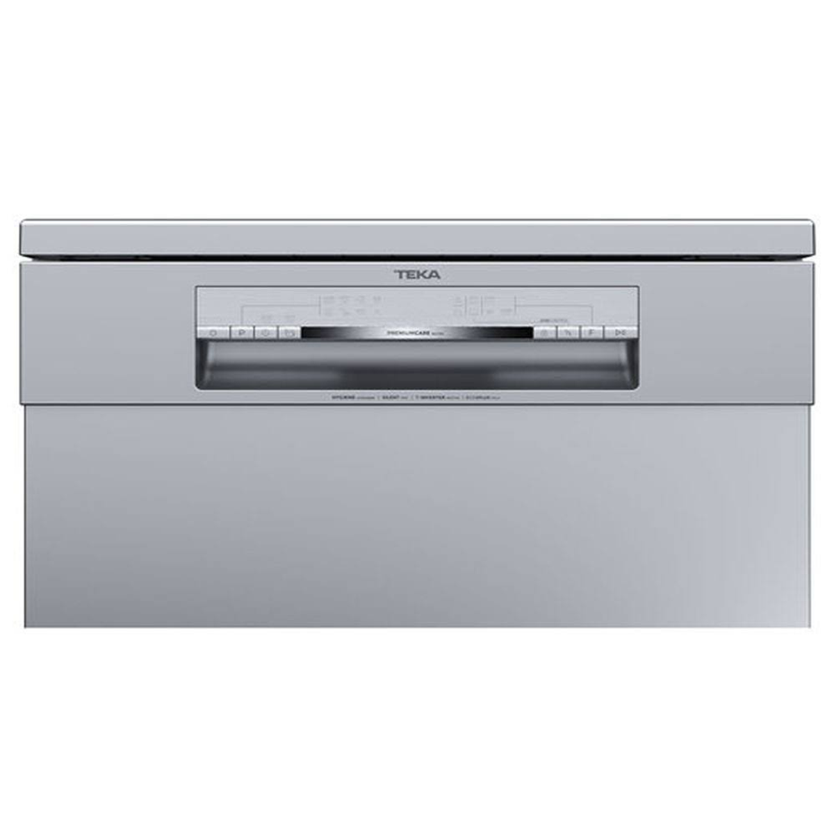 Zmywarka ze stali nierdzewnej z panelem sterowania. Marka TEKA jest widoczna na panelu.
