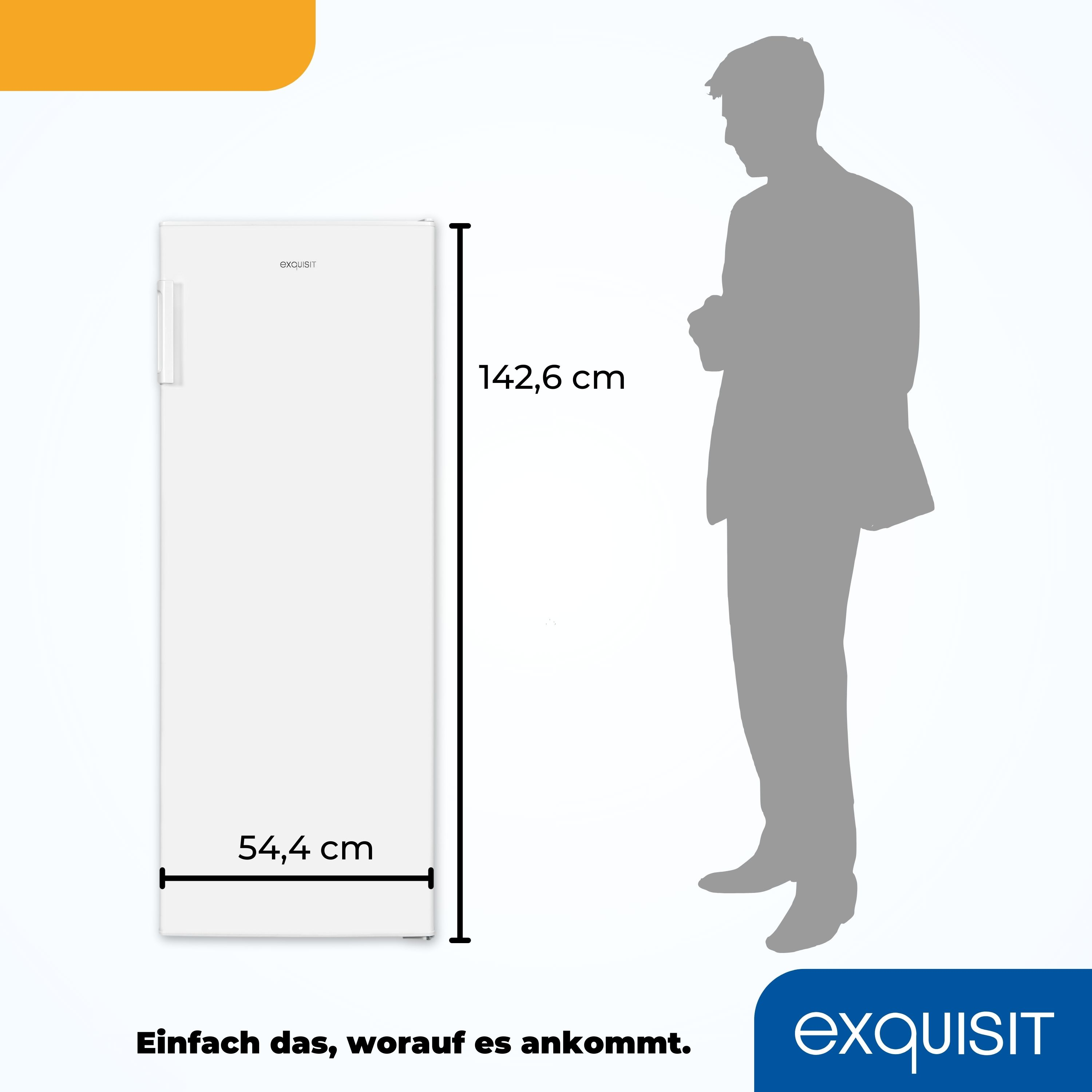 Weißer Kühlschrank mit Abmessungen und einer Silhouette.