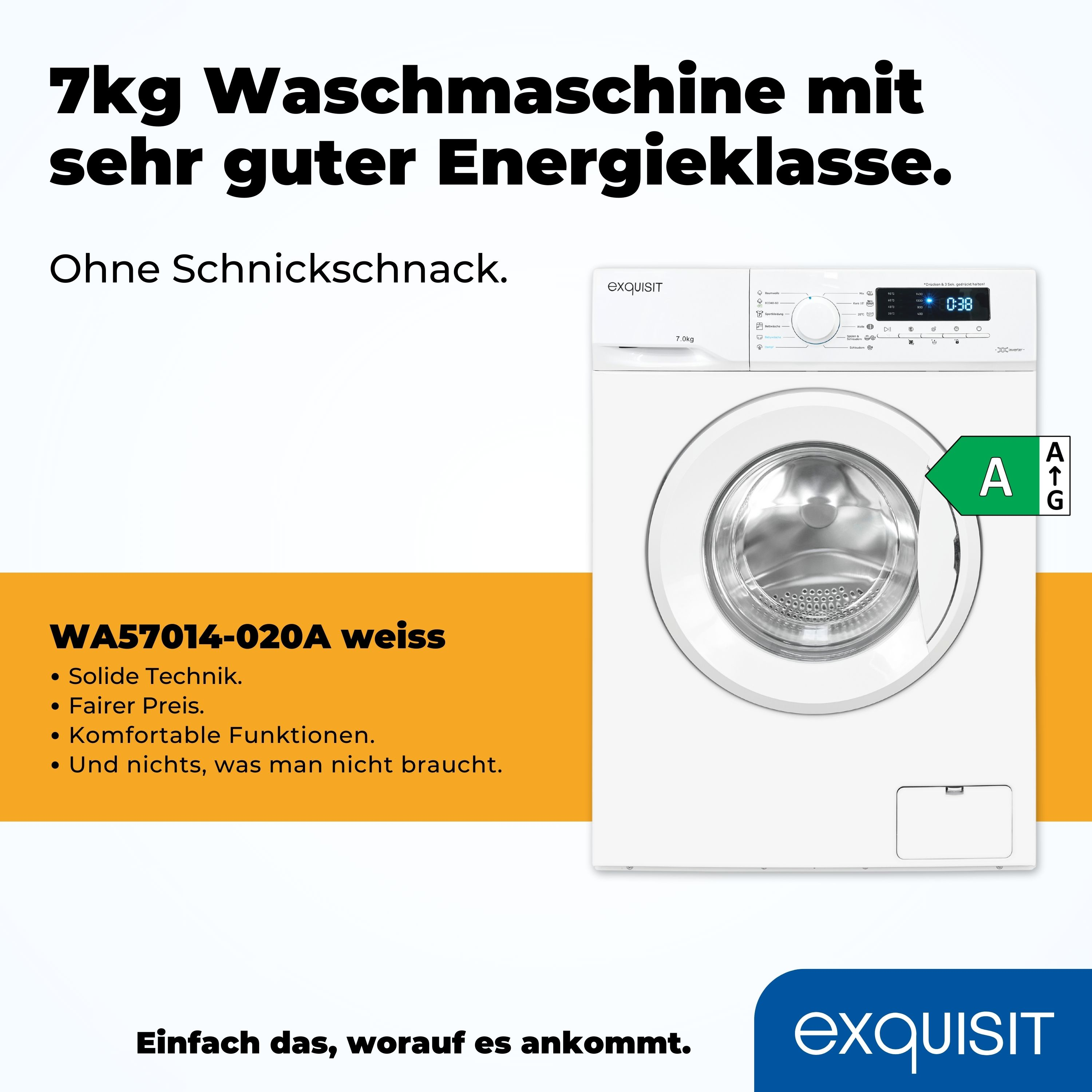 Weiße Waschmaschine mit einer Energieeffizienzklasse A.
