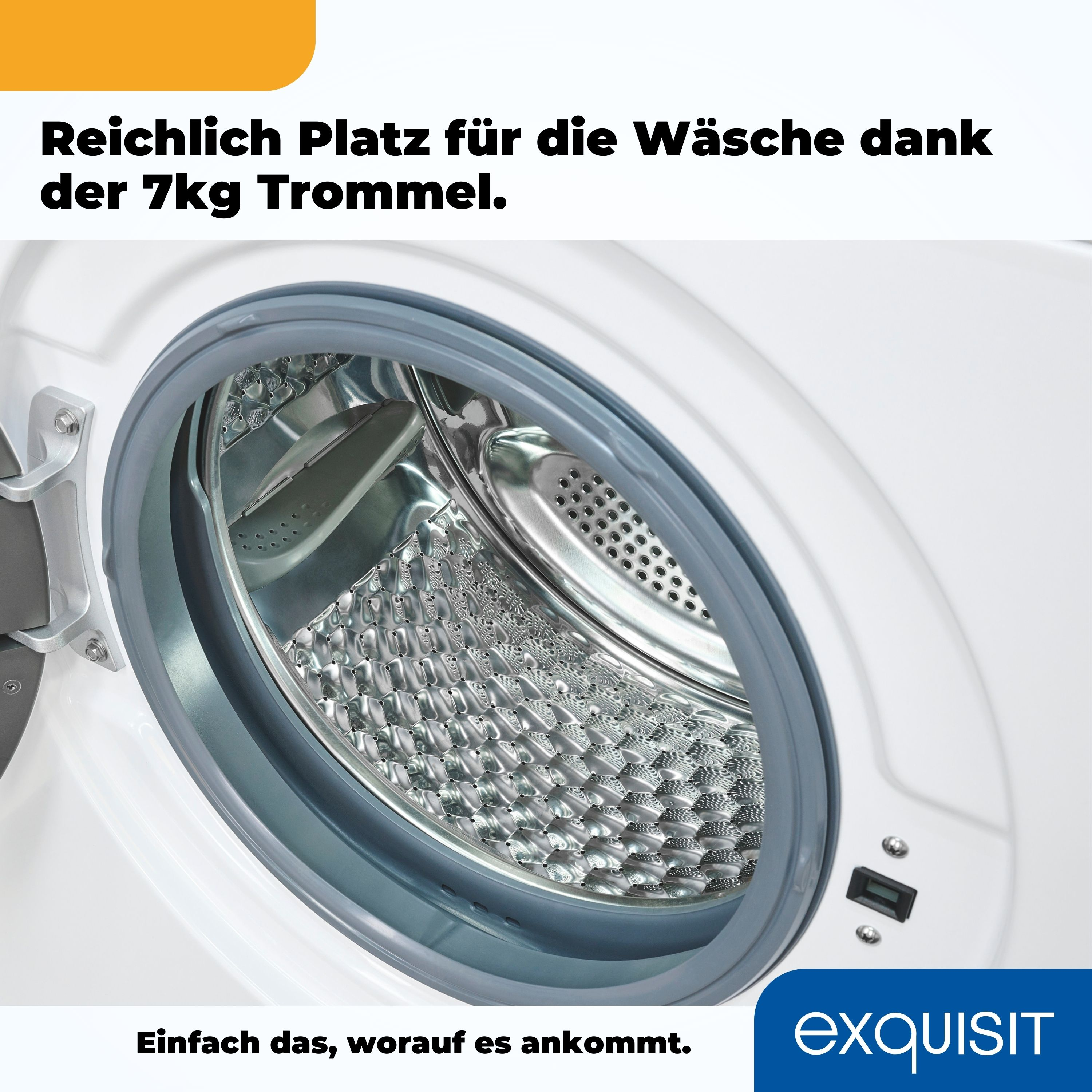 Waschmaschineninnenraum mit Text zur Trommelkapazität.