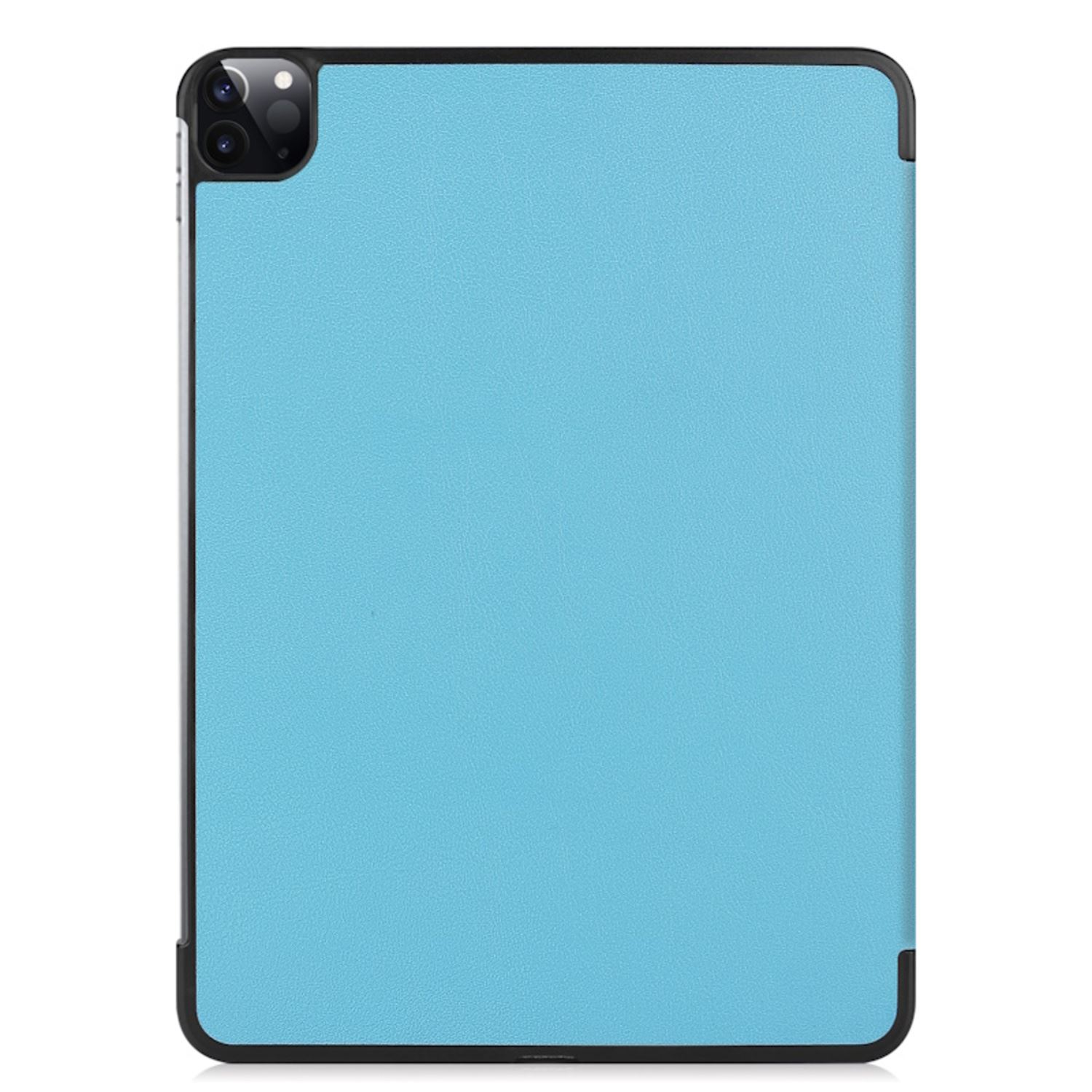 Funda para tableta con cubierta texturizada azul claro y marco negro.