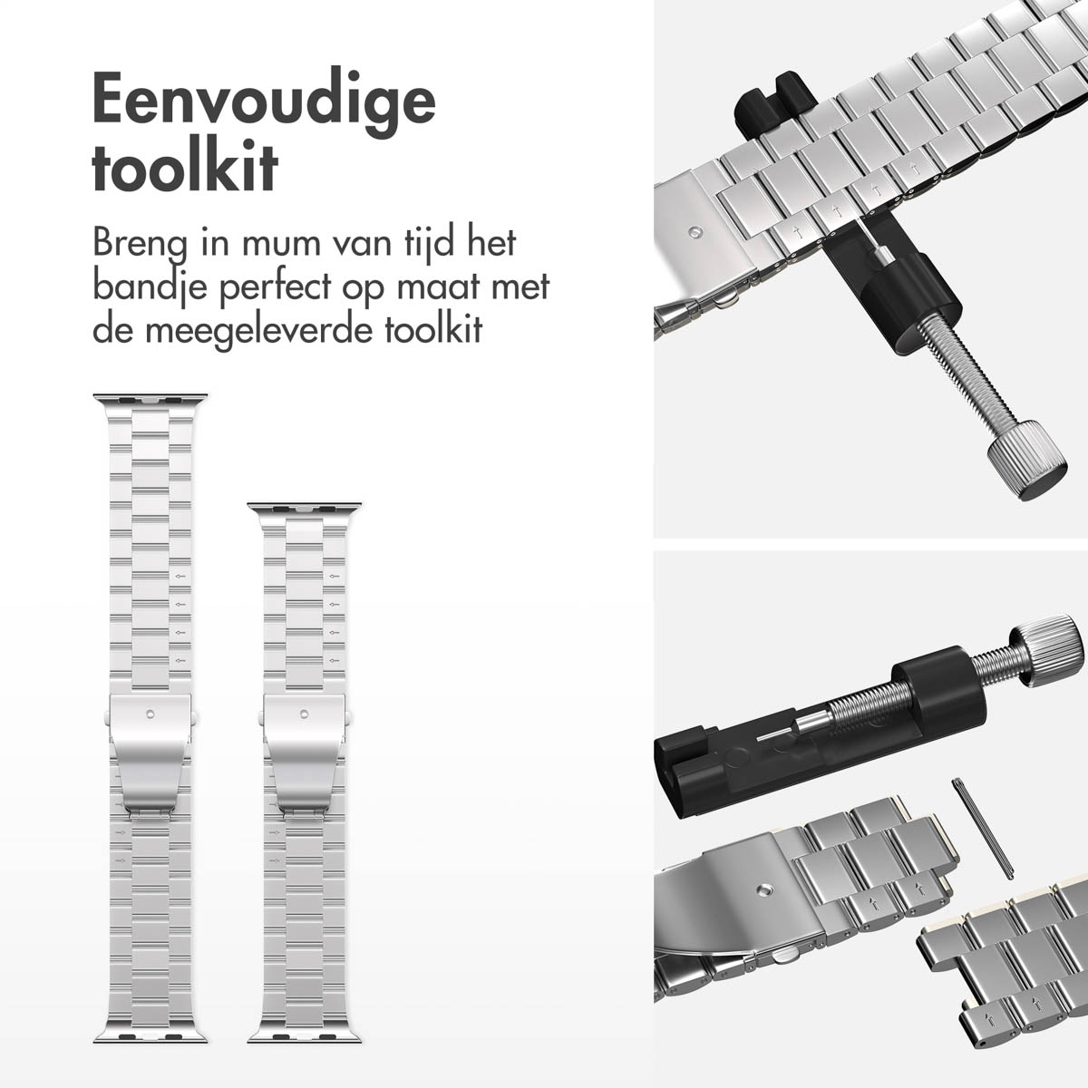 Watch band parts and tools. White background.
