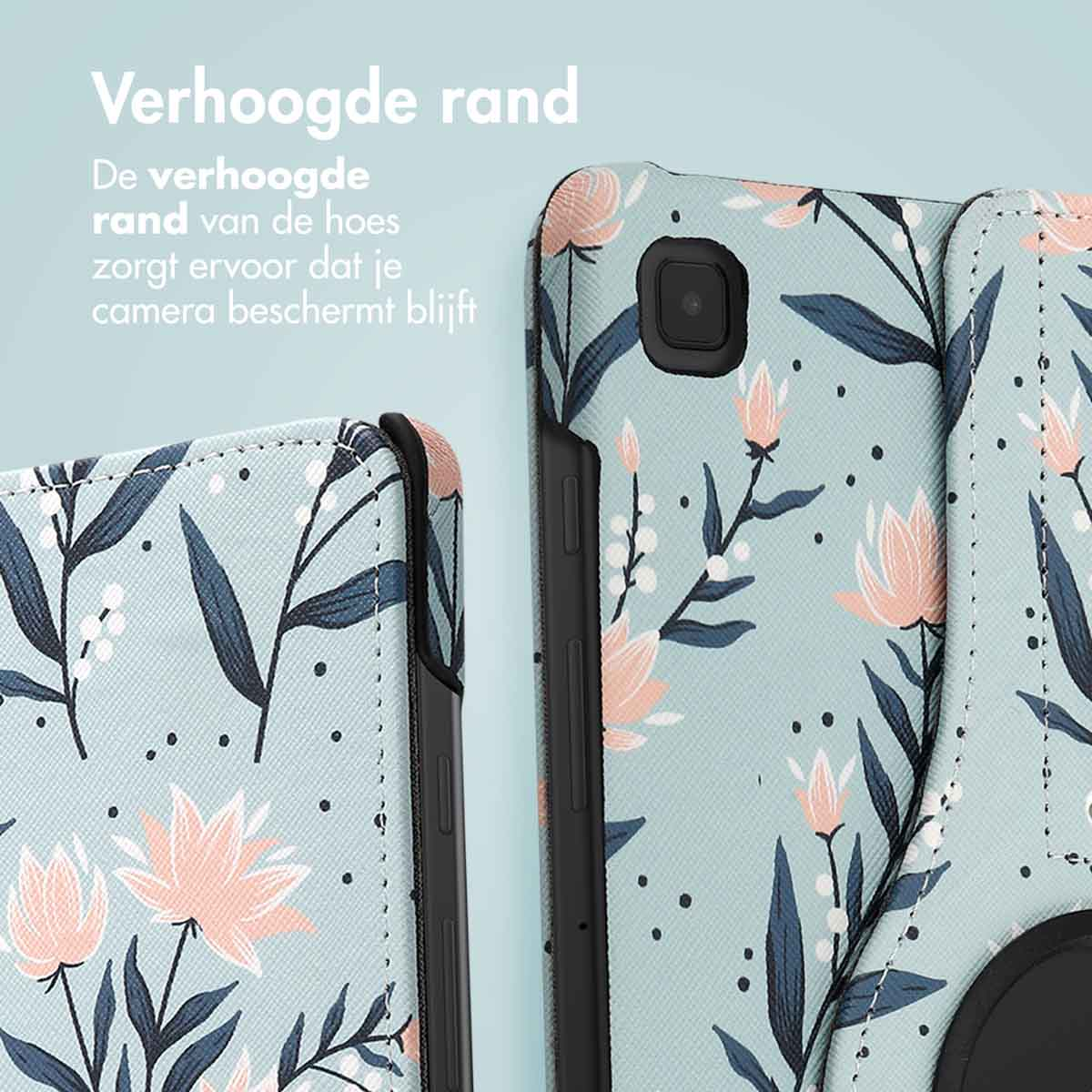 Tablethoes met bloemenpatroon. Close-up van hoek met ontwerp en randbescherming.