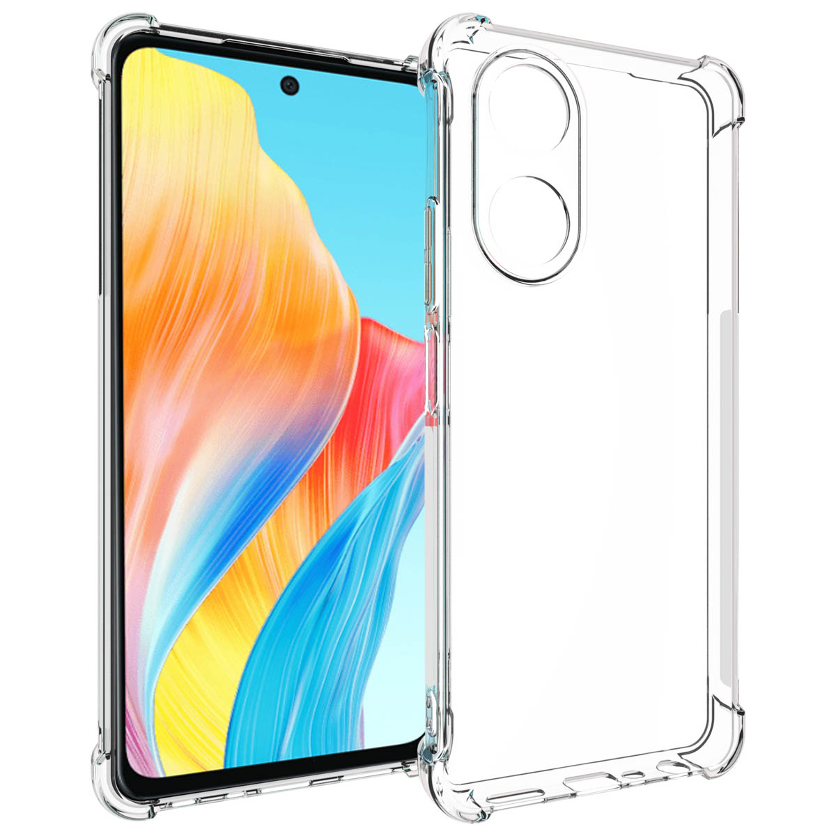 Transparante telefoonhoes met een scherm dat een afbeelding van een telefoon toont.